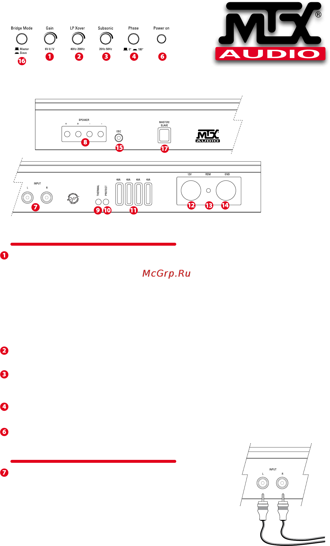 Mtx TH1500D [3/44] Warning never adjust the gain control without a subwoofer connected this will damage the amp