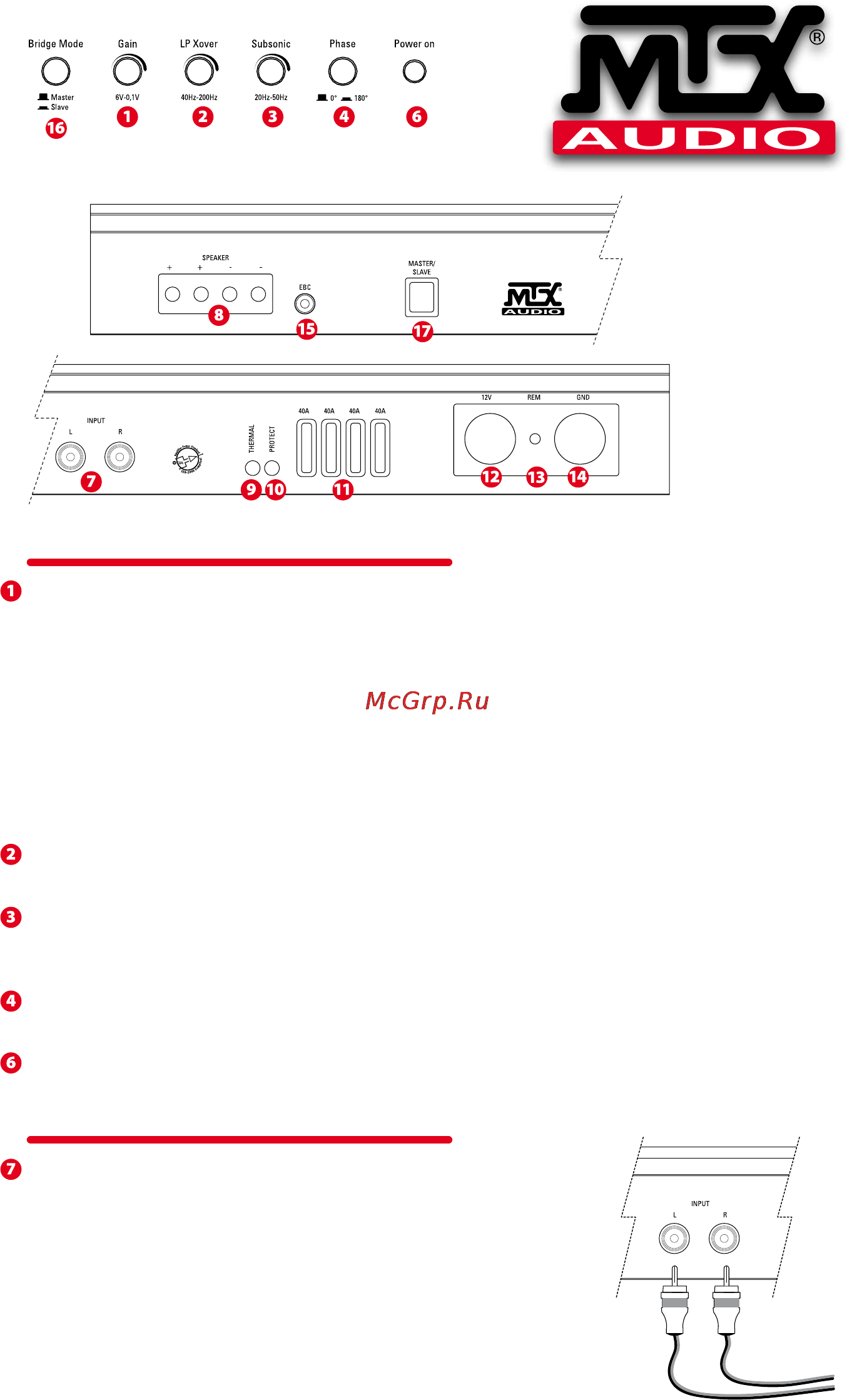 Mtx TH1500D [7/44] Attention ne jamais régler le gain sans avoir connecté un subwoofer vous ris quez d endommager votre amplificateur