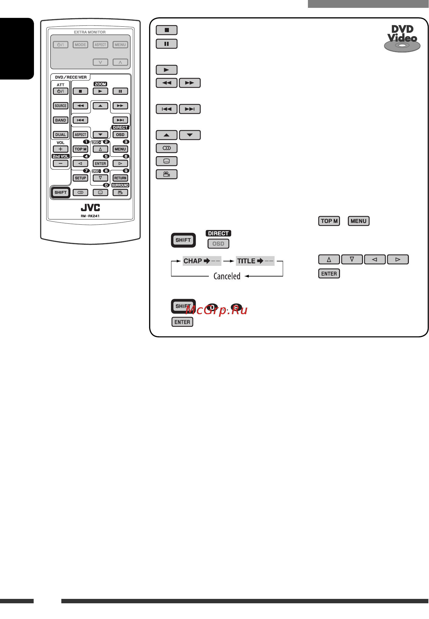 JVC KD-DV7307 [20/189] Operations using the remote controller rm rk241