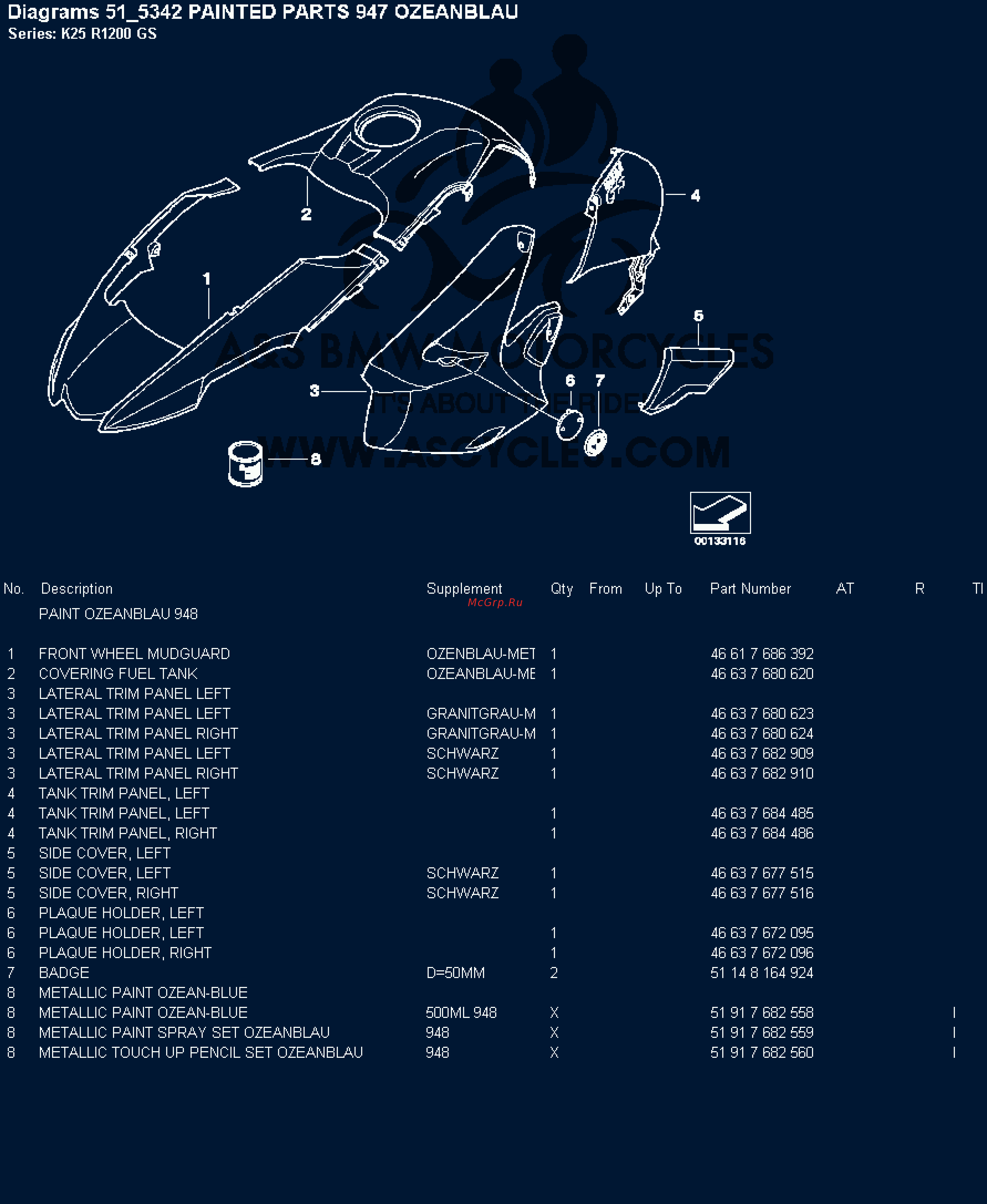 BMW 1200GS [113/142] Diagrams 51 342 painted parts 947 ozeanblau