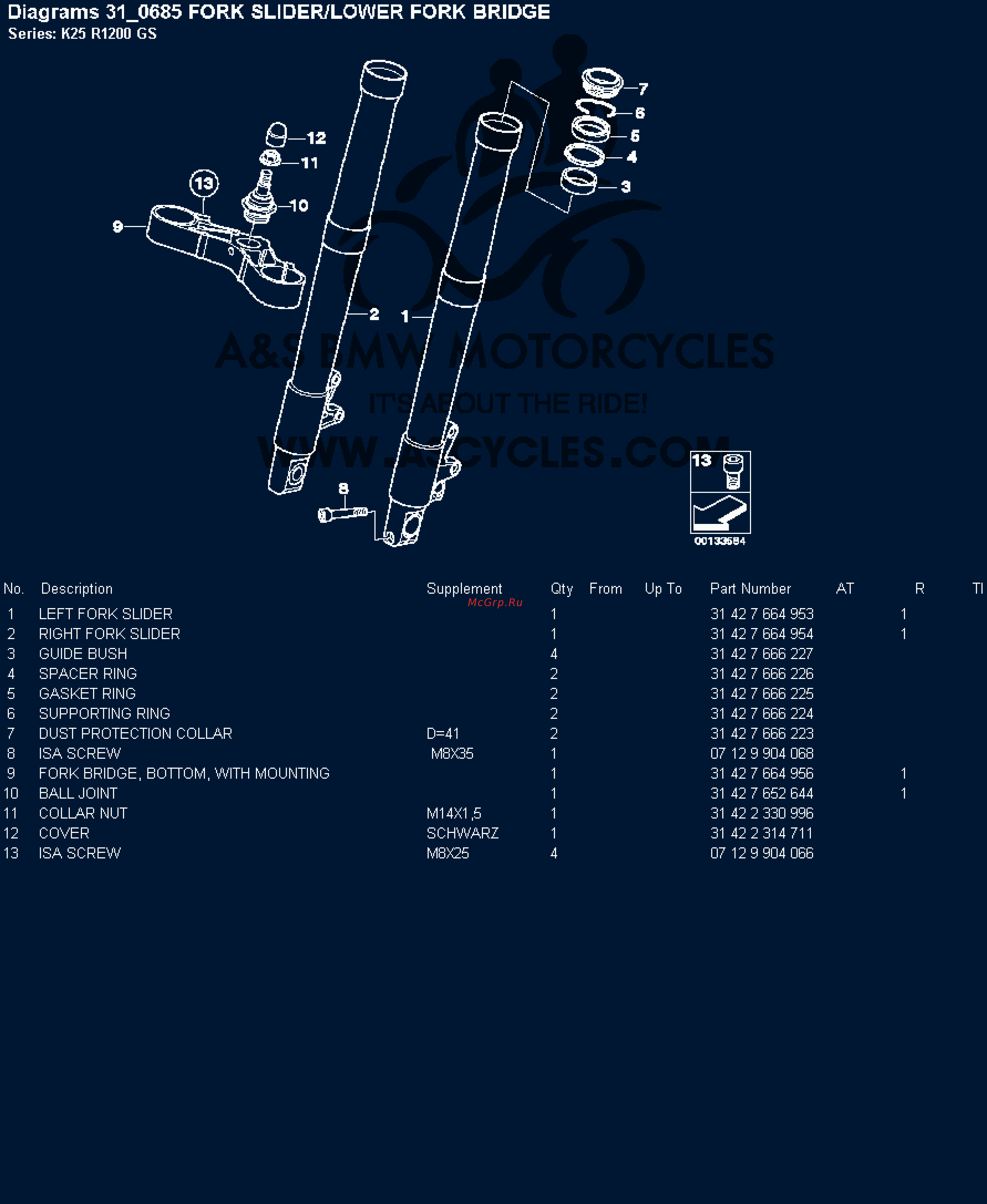 BMW 1200GS [48/142] Diagrams 31 0685 fork slider lower fork bridge