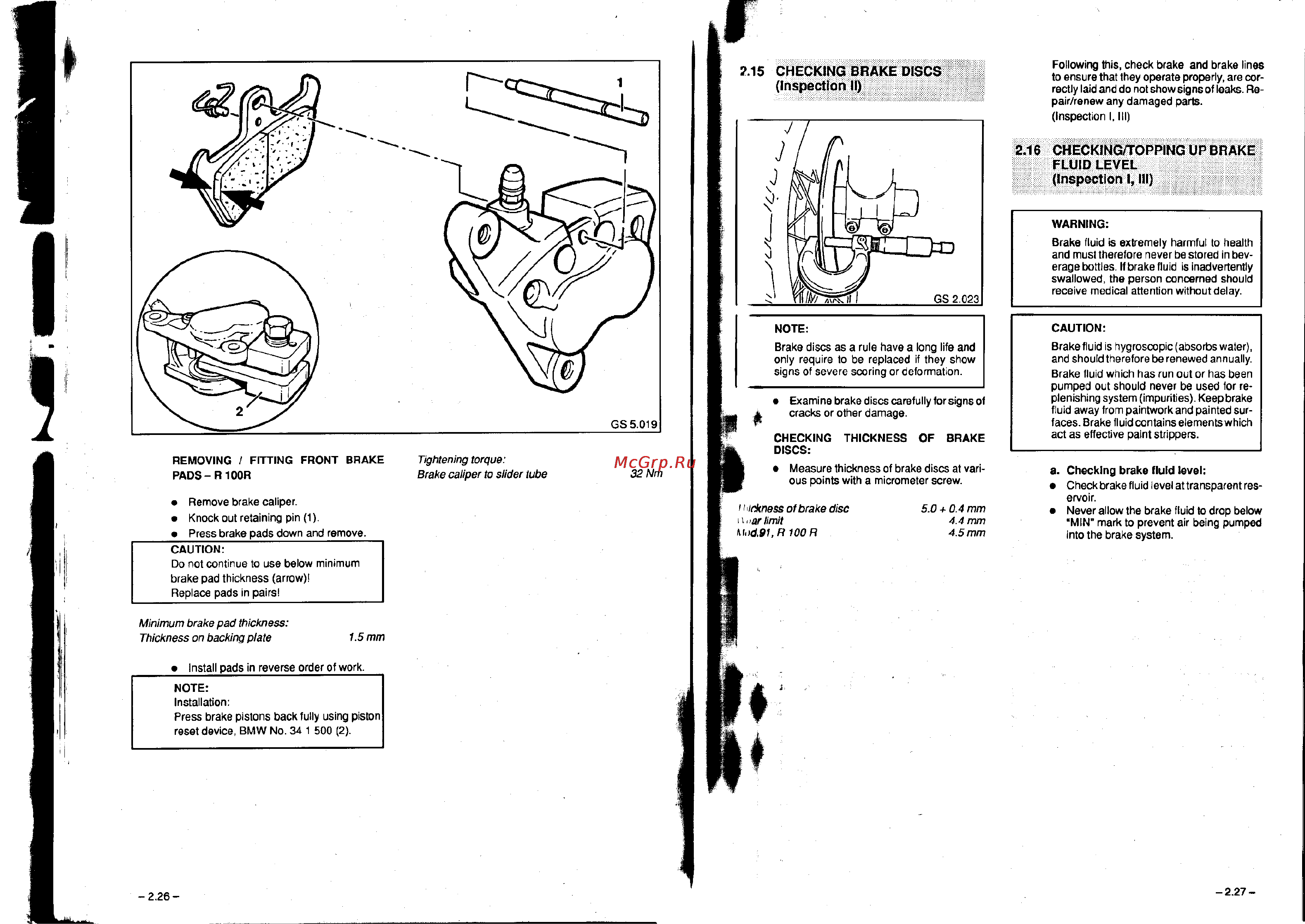 BMW R100R [22/168] Checking brake discs inspection ii