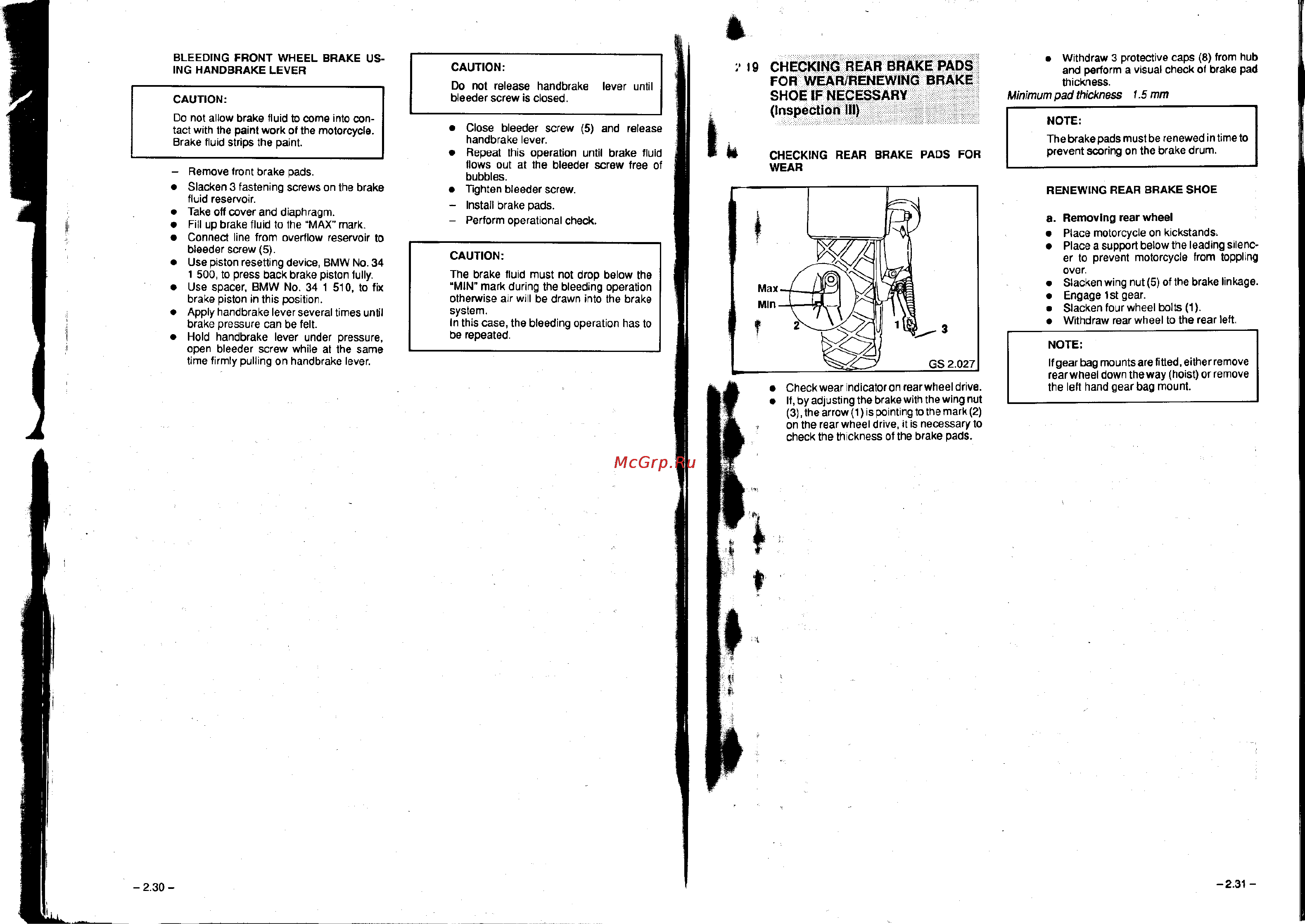 BMW R100R [24/168] Checking rear brake pads for wear renewing brake shoe if necessary inspection iii