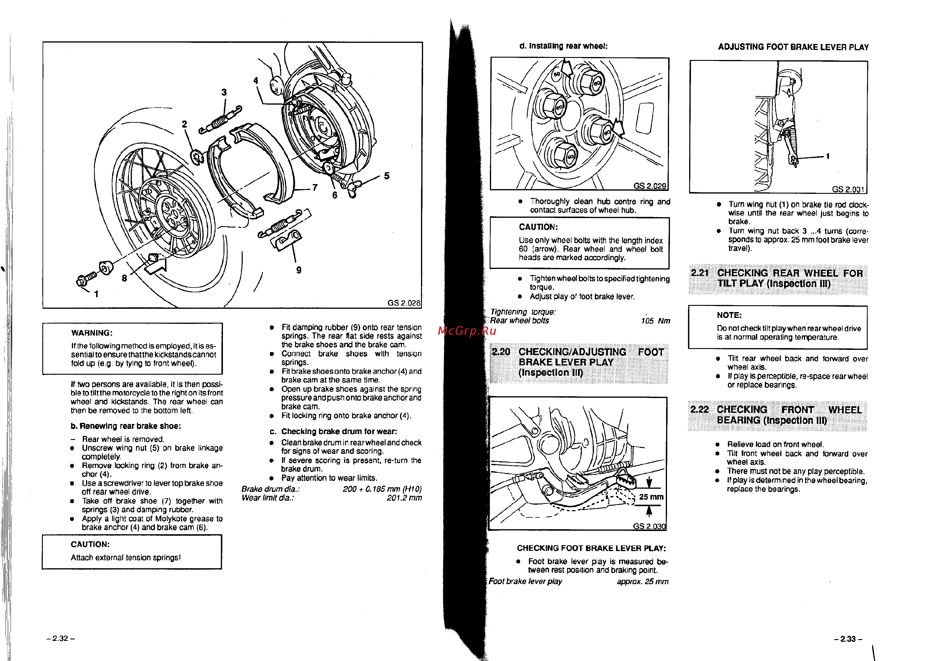 BMW R100R [25/168] Checking adjusting foot brake lever play inspection iii