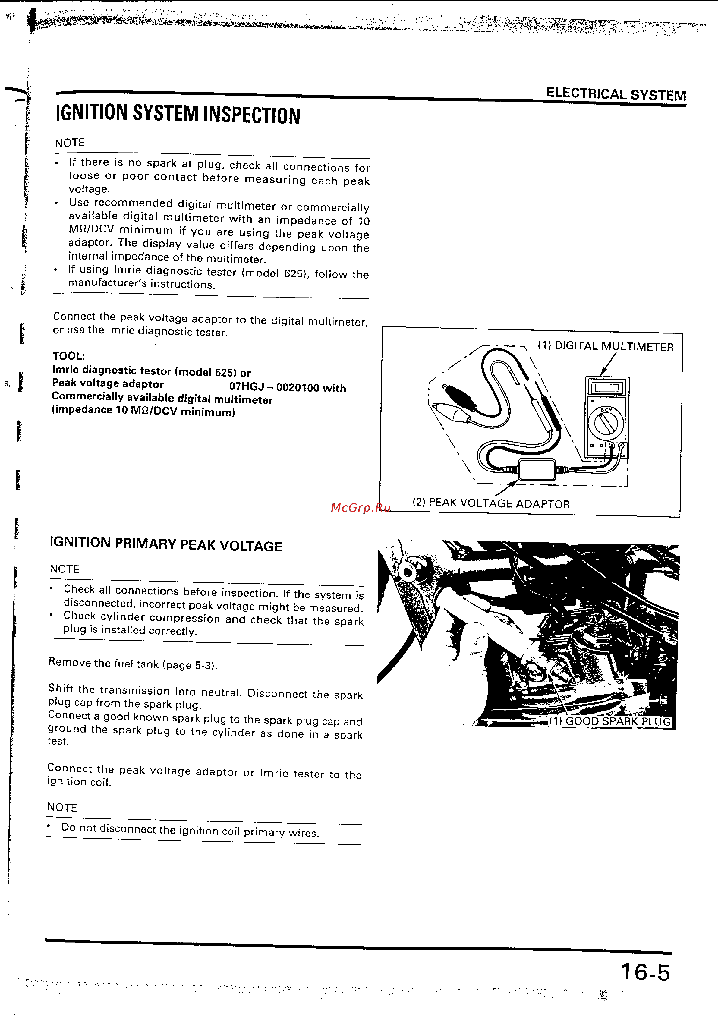 Honda XR250R (2005) [275/300] Ignition system inspection