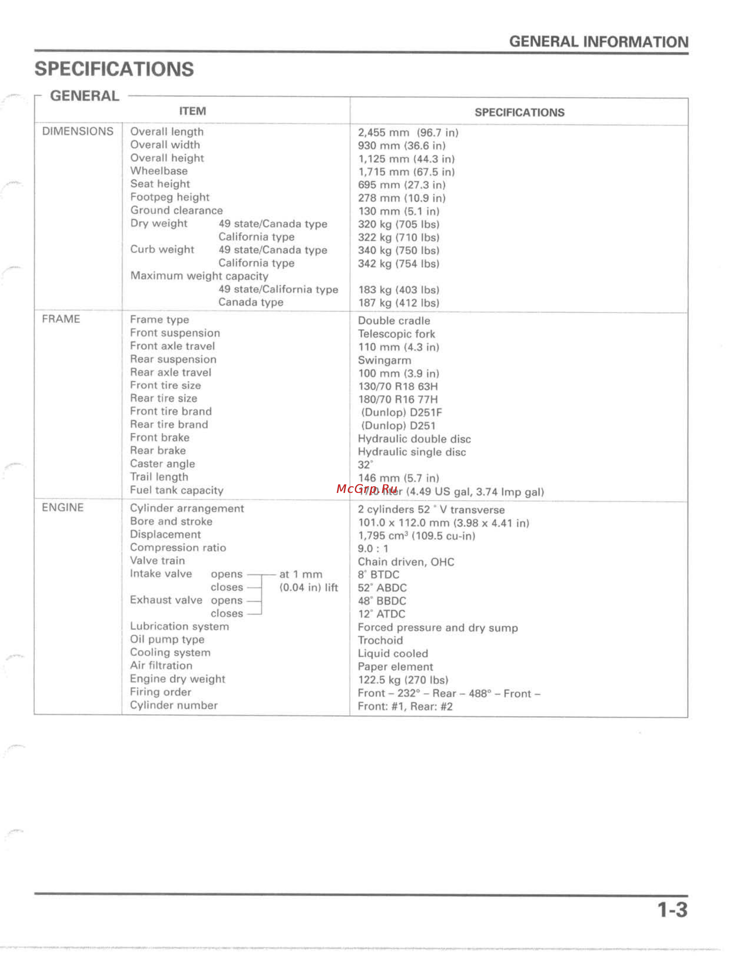 Honda VTX1800C (2002-2004) [6/466] Specifications