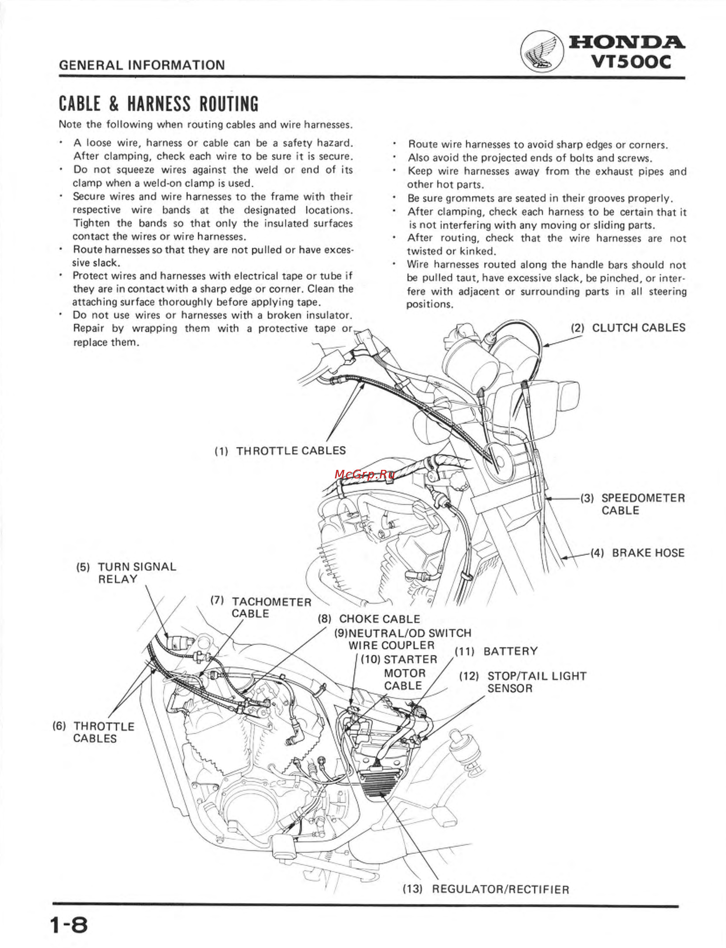 Honda VT500C (1983) [10/520] Cable harness routing