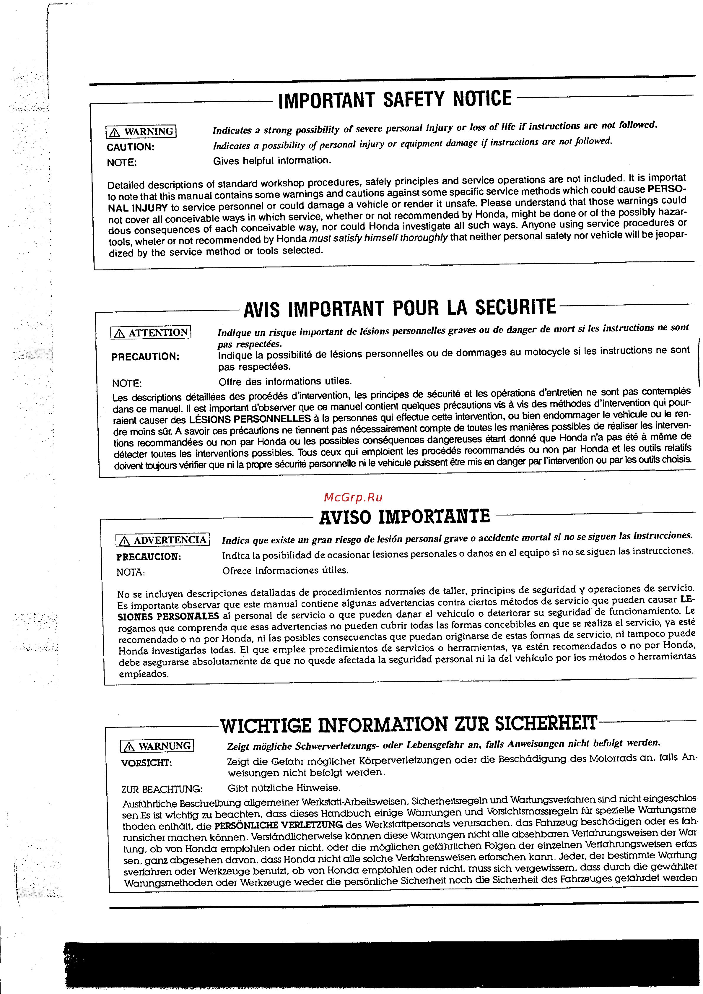 Honda NSR125 (1987) [2/408] Aviso importante