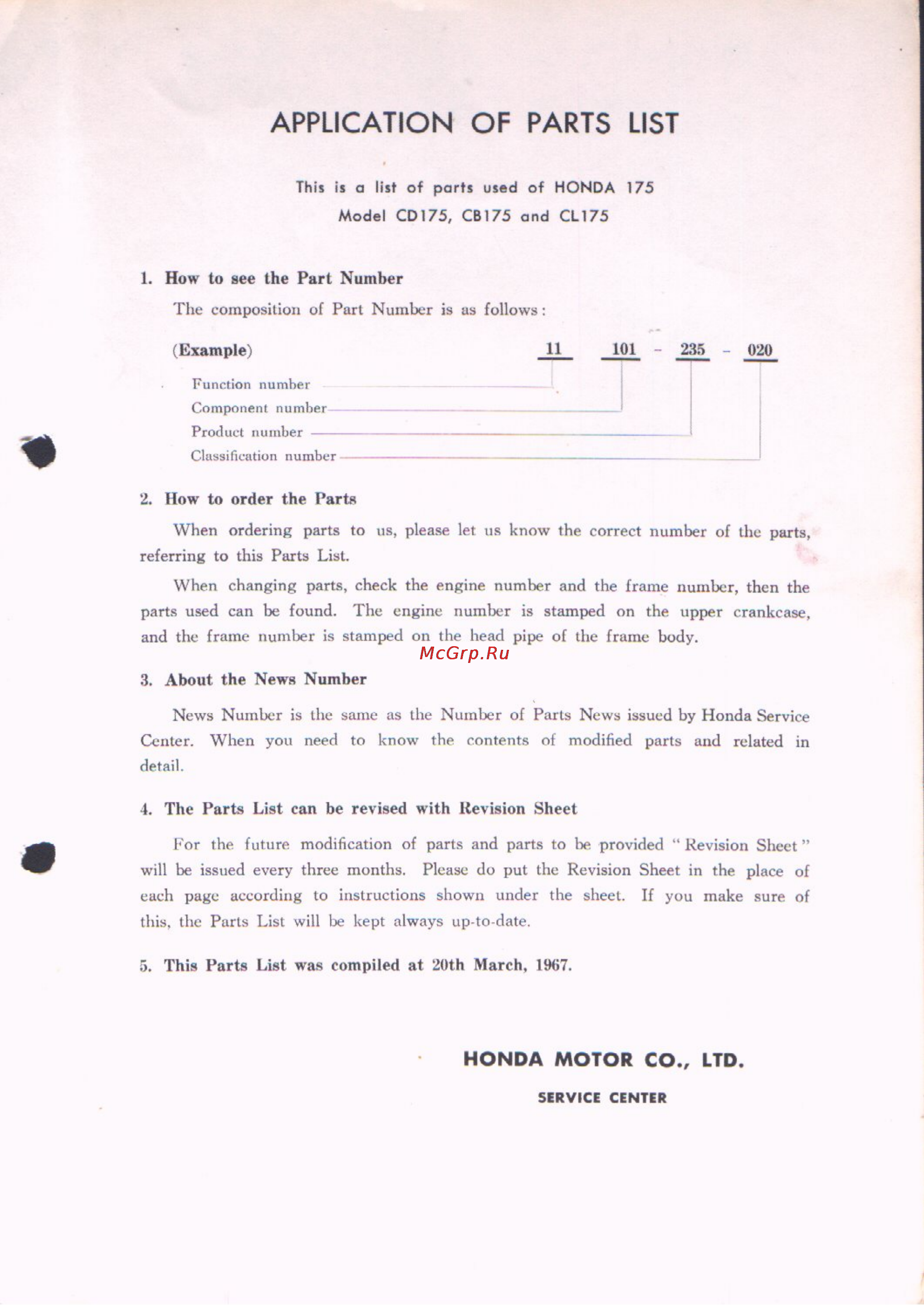 Honda CD175 CB175 CL175 [4/181] Application of parts list