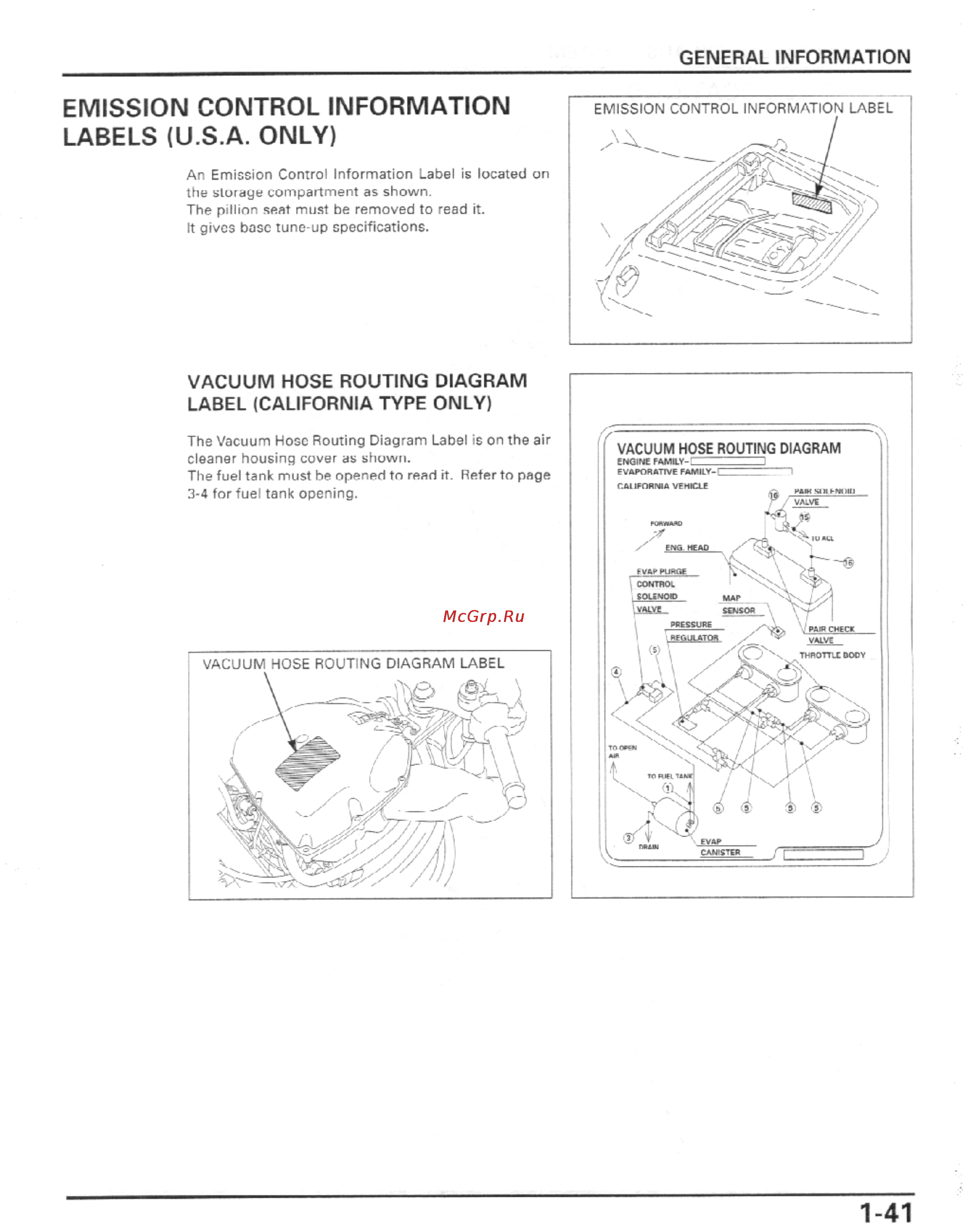 Honda CBR600F4I (2001-2003) [44/492] Emission control information labels u s a only