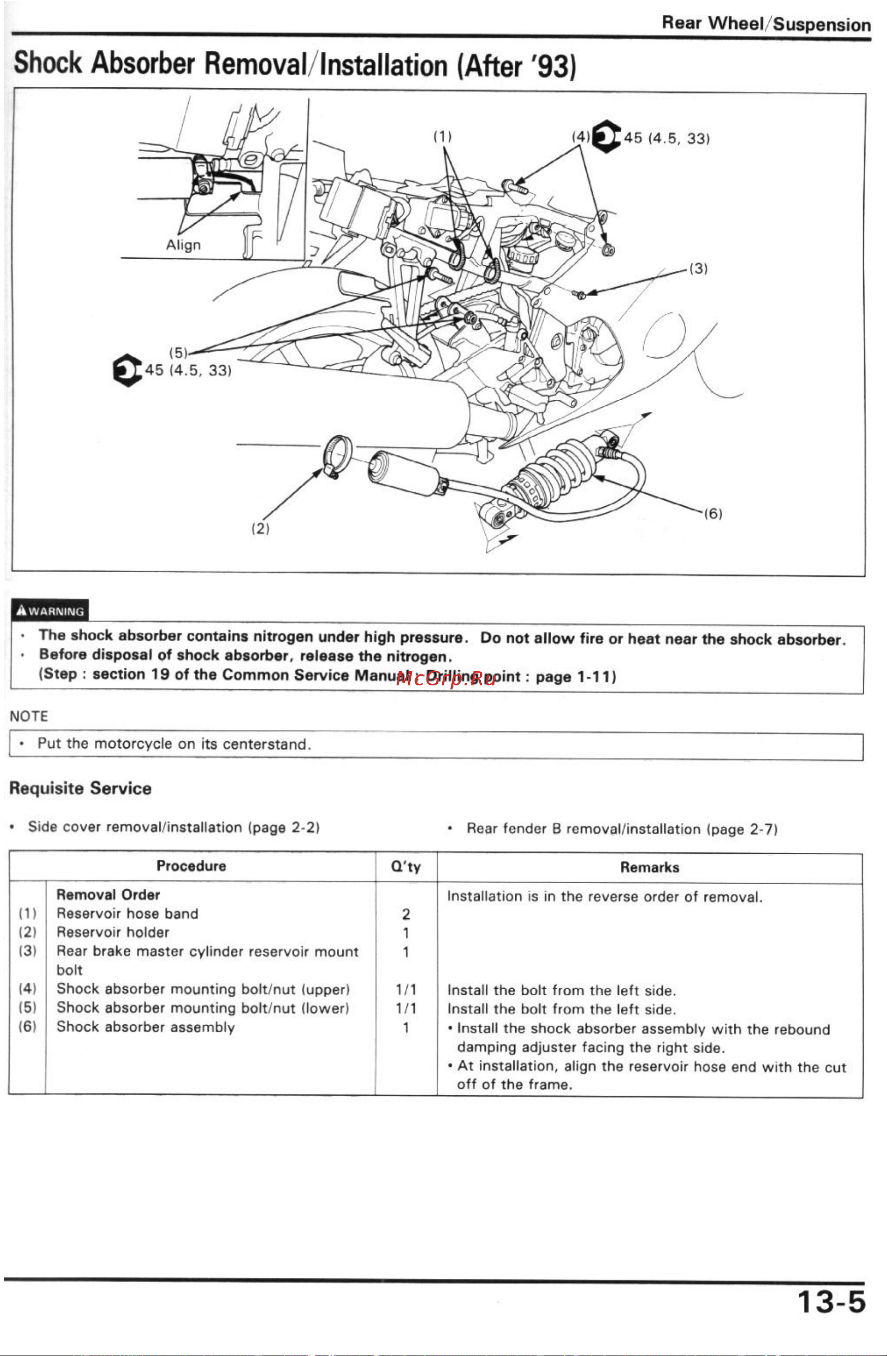 Honda CBR600F2 (1991-1994) [129/196] Shock absorber removal lnstallation after 93