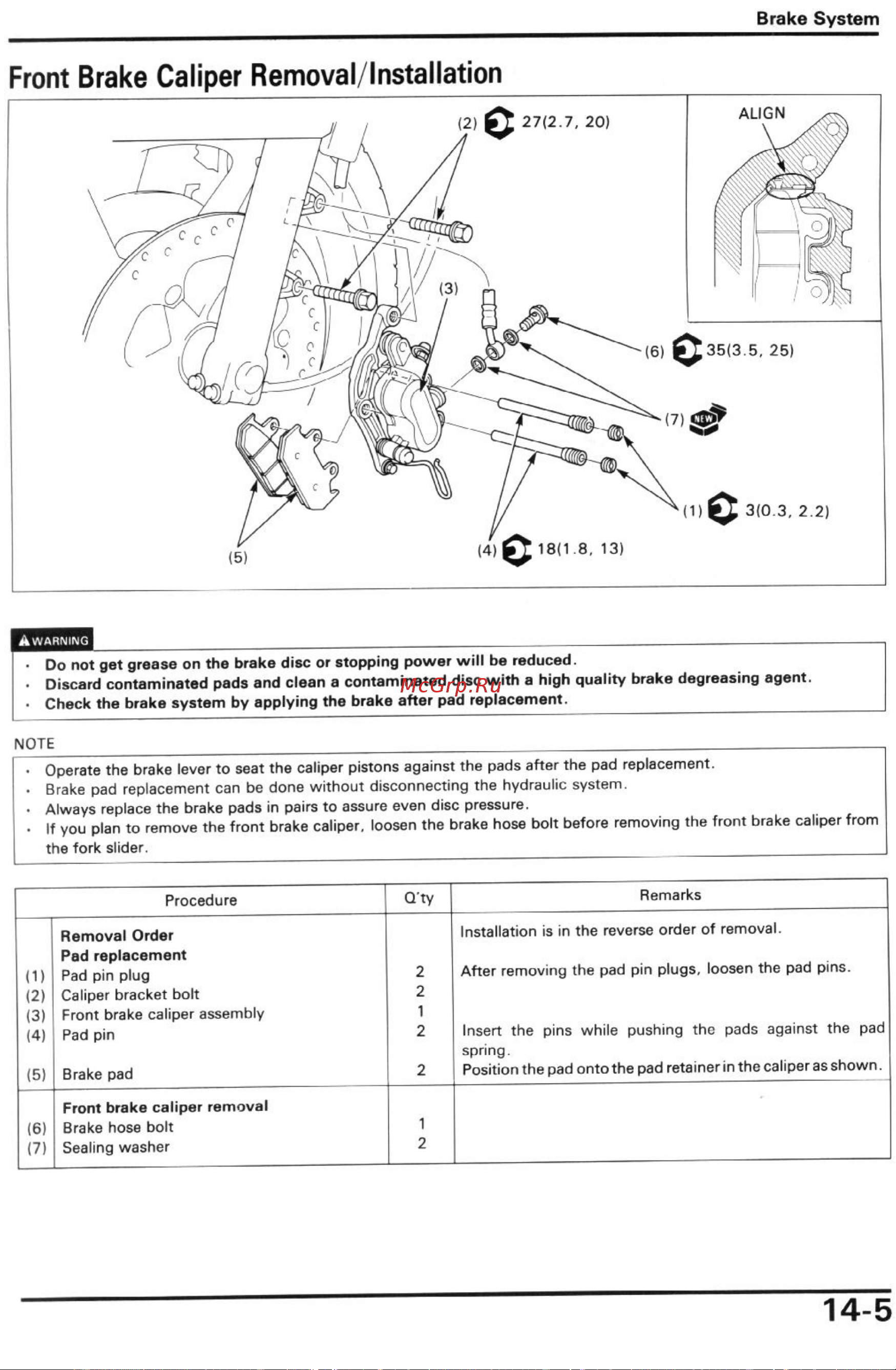 Honda CBR600F2 (1991-1994) [145/196] Front brake caliper removal lnstallation