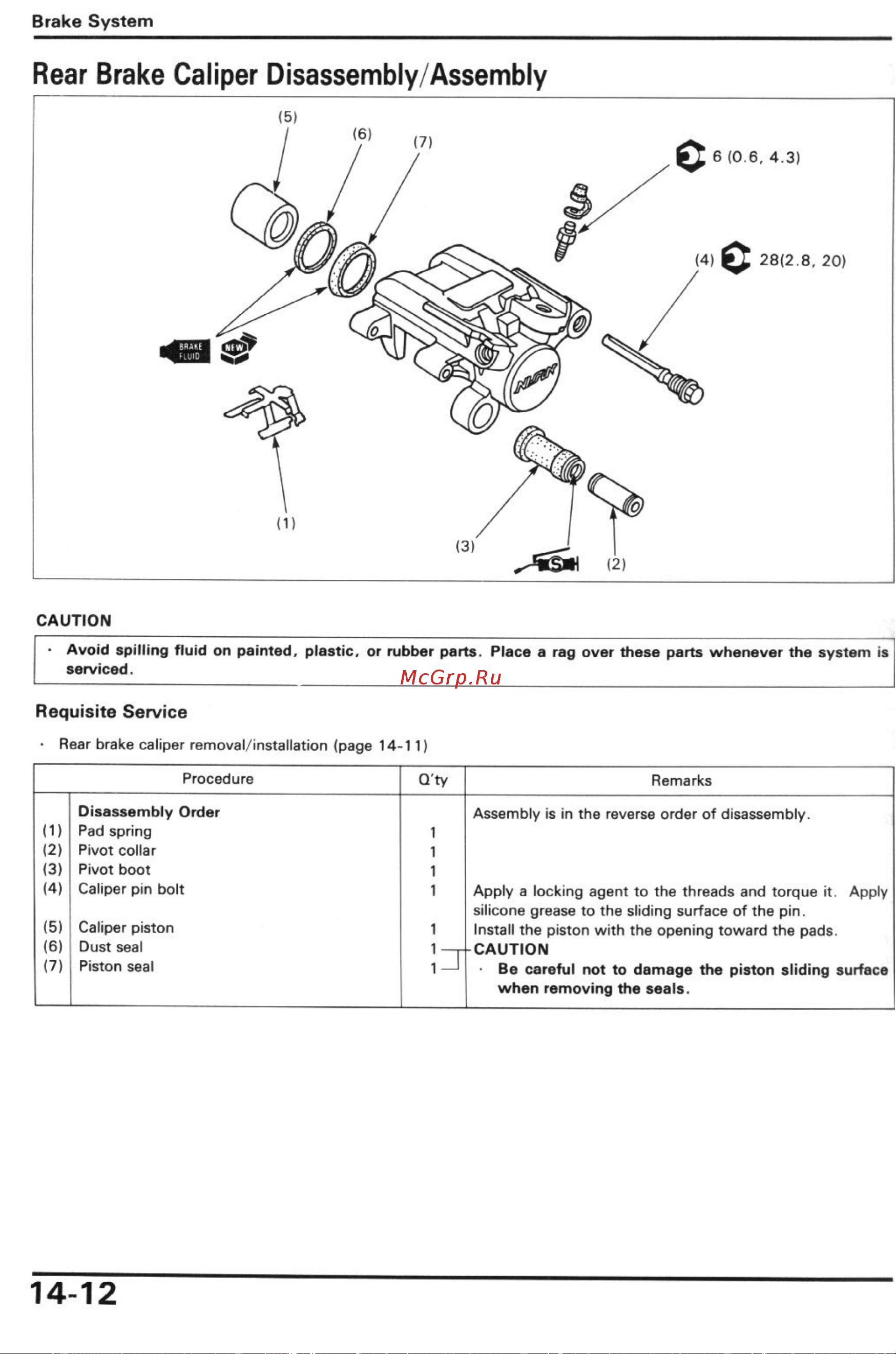Honda CBR600F2 (1991-1994) [152/196] Rear brake caliper disassembly assembly