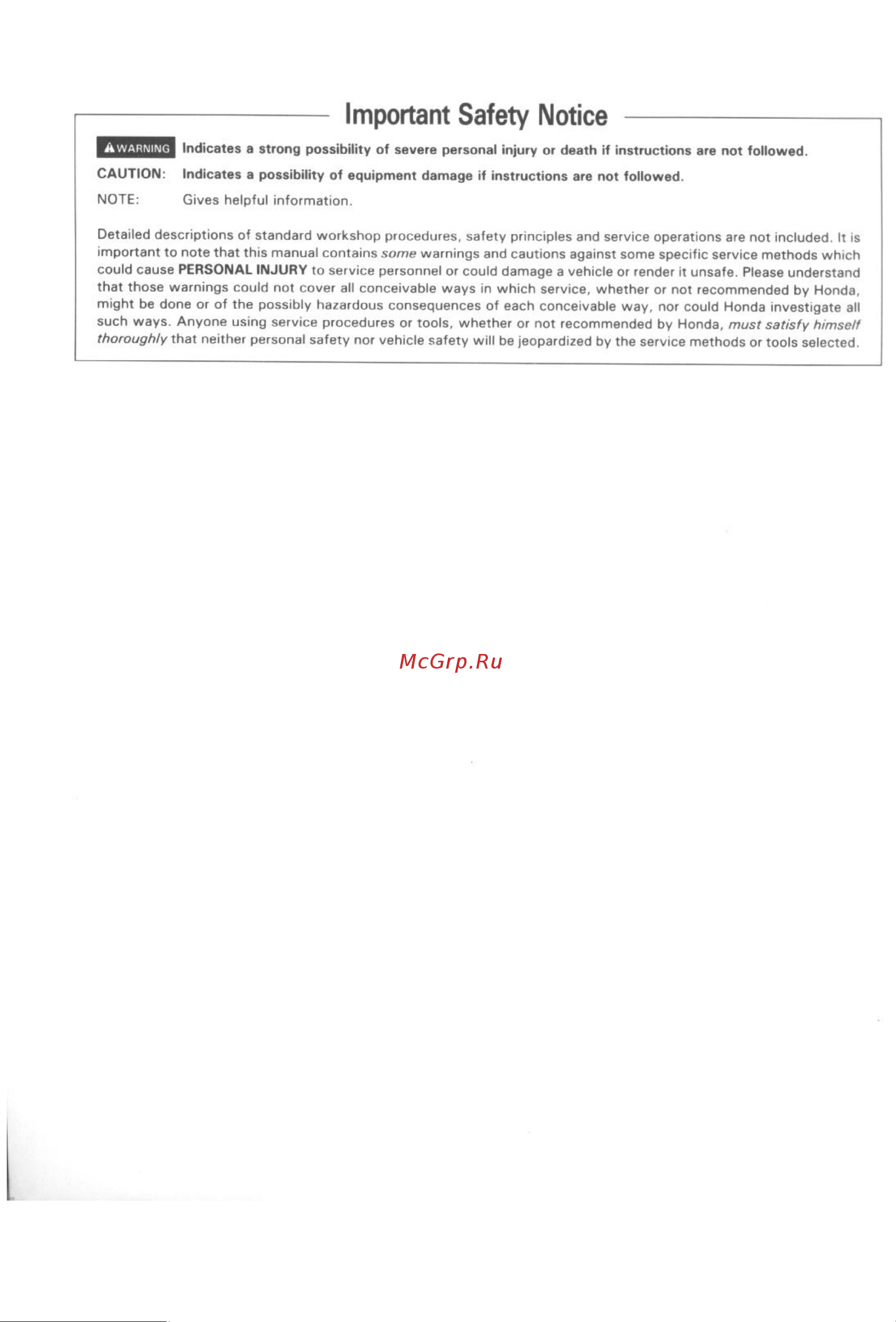Honda CBR600F2 (1991-1994) [3/196] Important safety notice