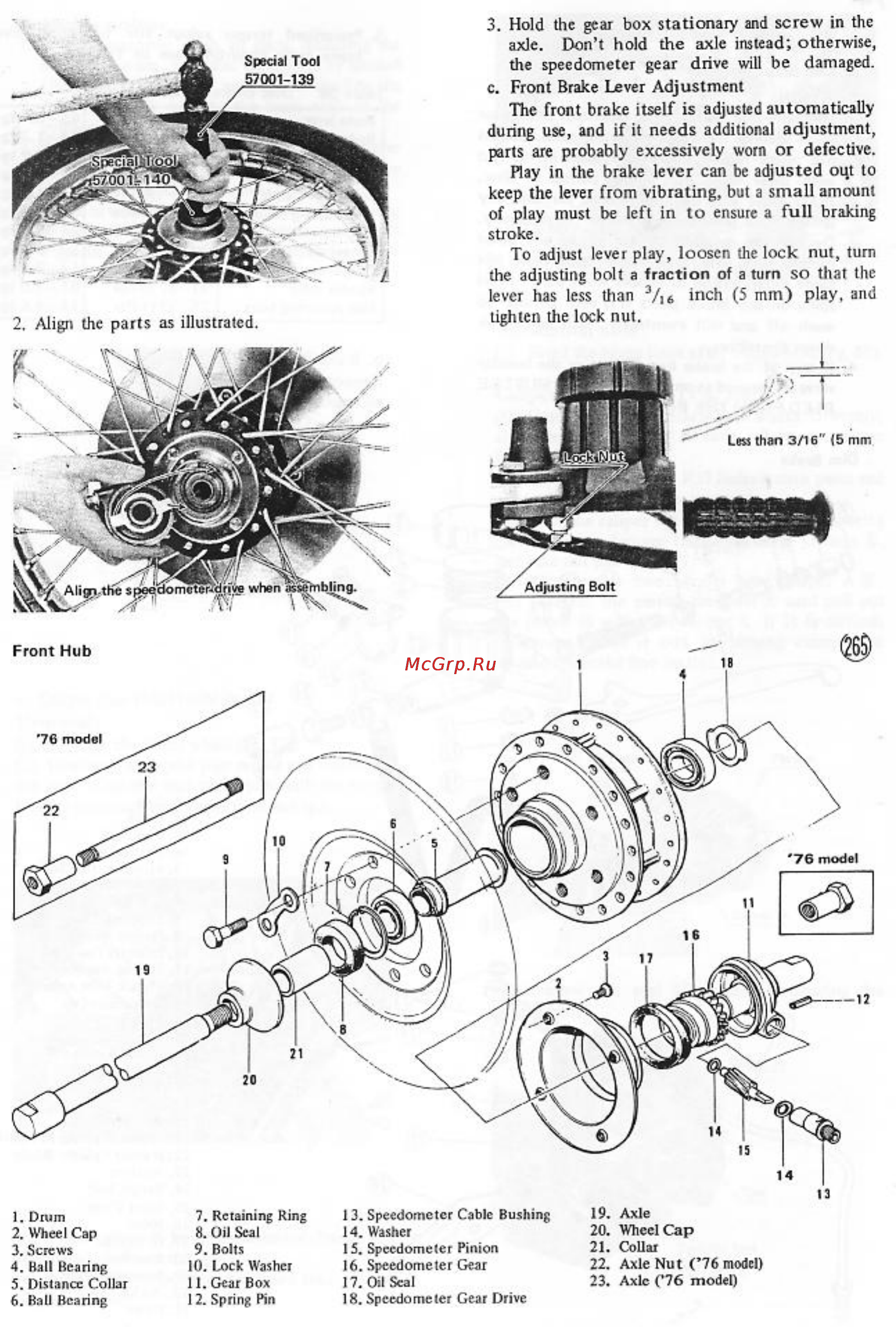 Kawasaki S2 (1972-1973) [75/129] Inch 5 mm play and tighten the lock nut 2 align the parts as illustrated