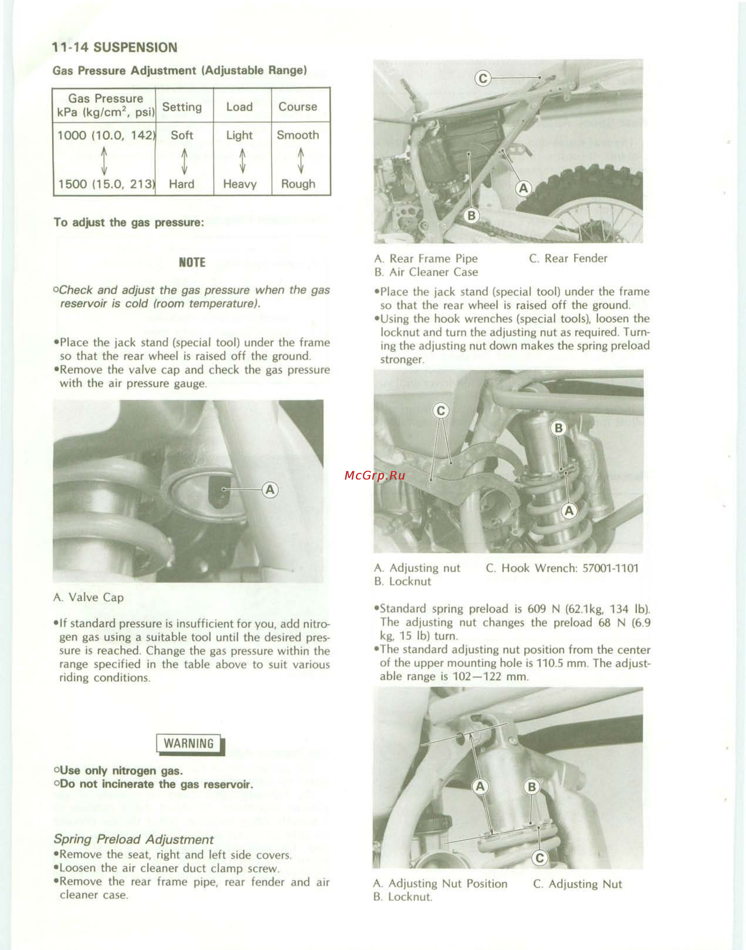 Kawasaki KDX200 (1989-1994) [138/174] Gas pressure adjustment adjustable range