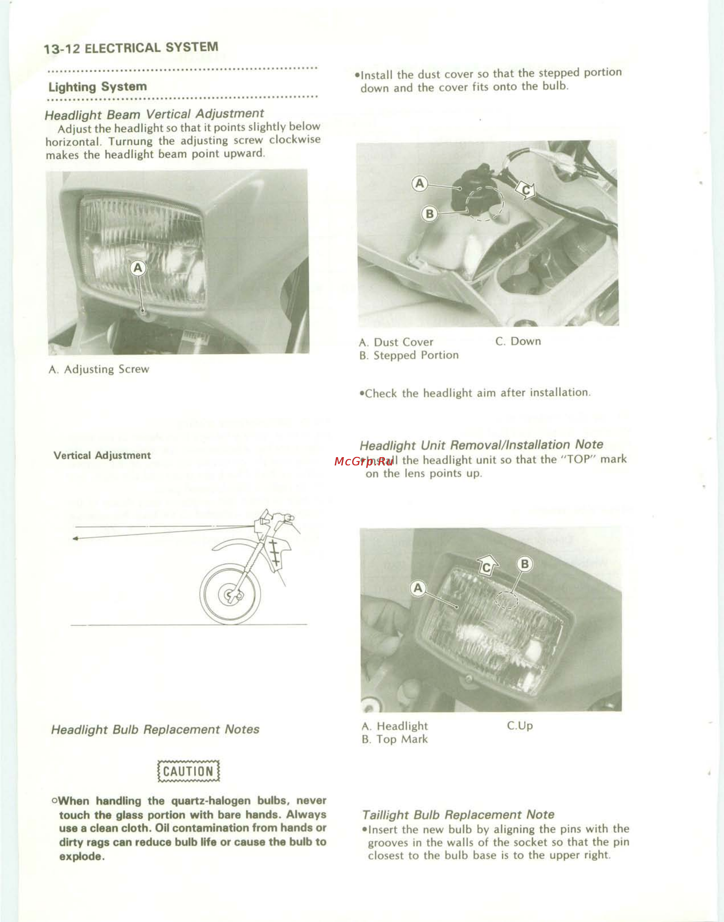 Kawasaki KDX200 (1989-1994) [165/174] Headlight beam vertical adjustment