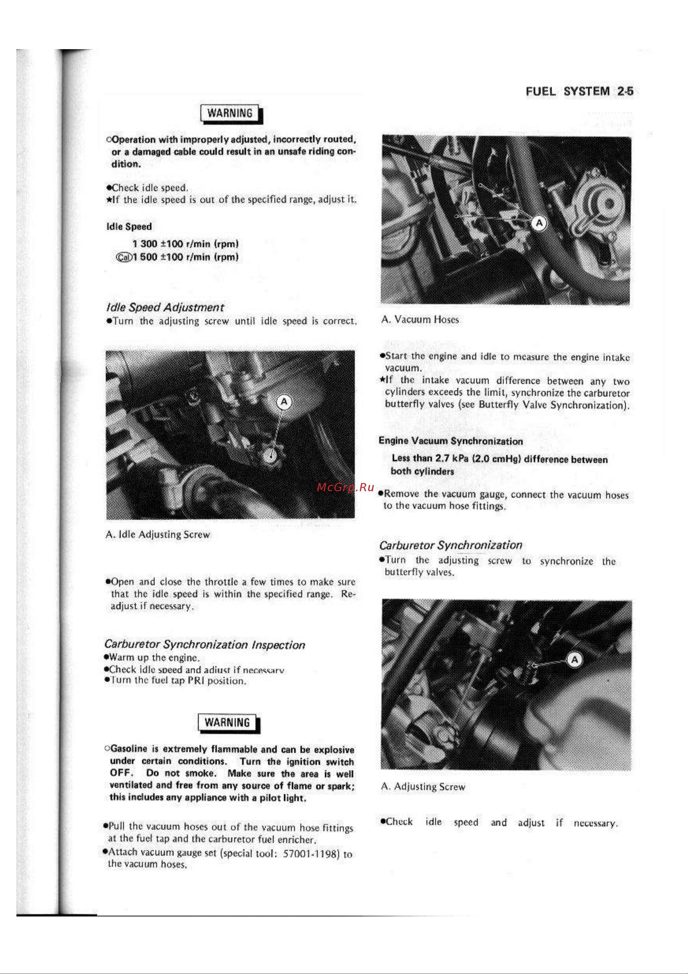 Kawasaki GPX250R (1987) [36/248] Carburetor synchronization inspection
