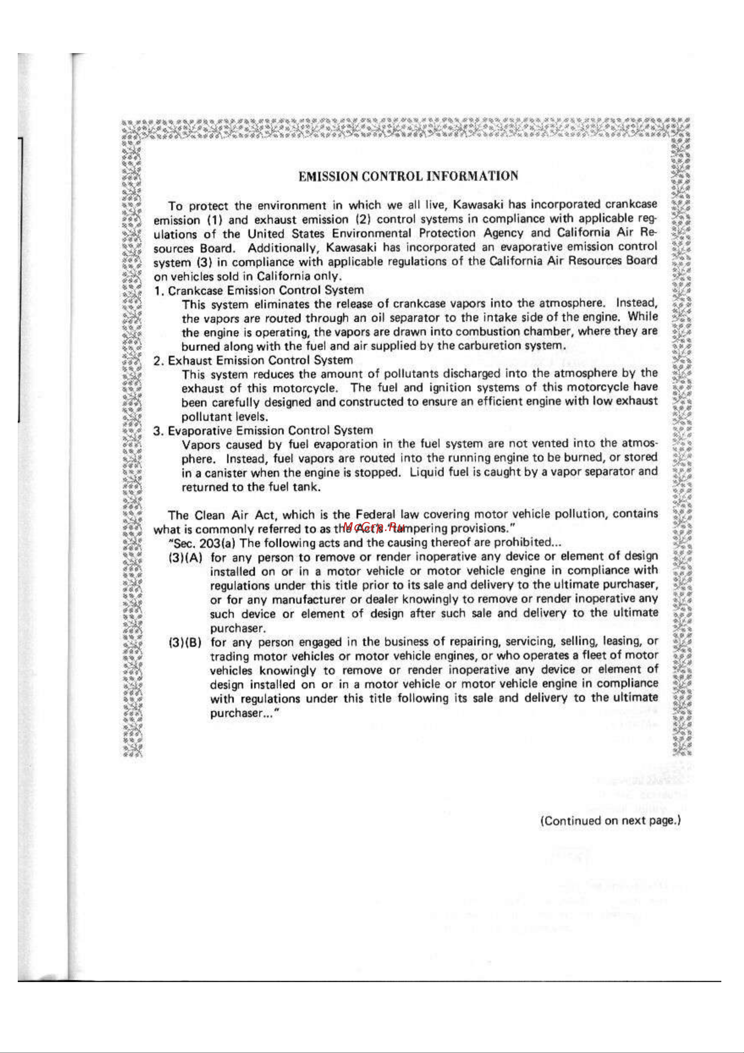 Kawasaki NINJA EX250R (1987) [7/248] Emission control information