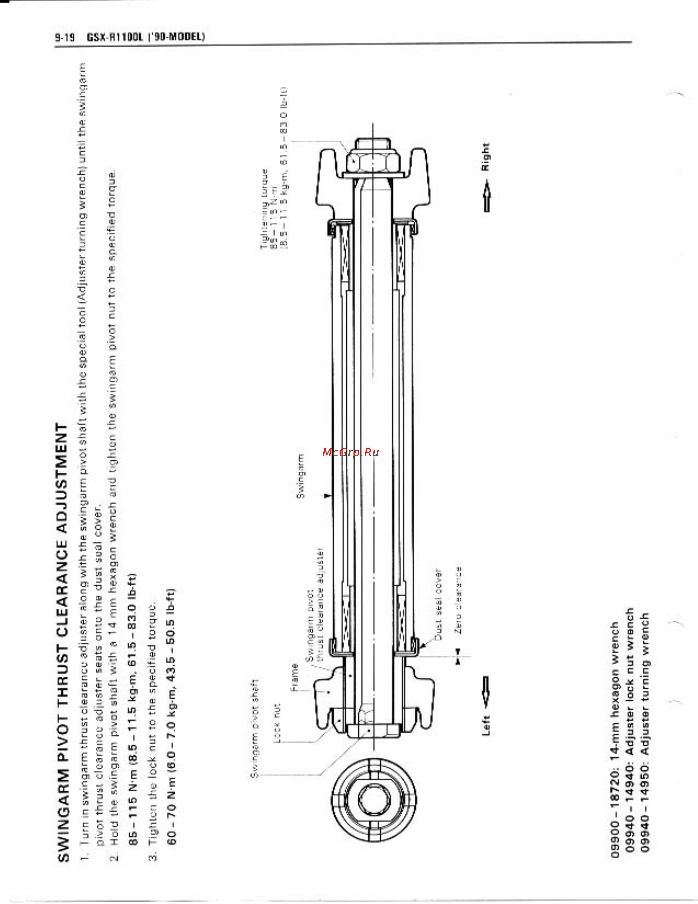 Suzuki GSX-R1100 (1989-1992) [273/358] Swingarm pivot thrust clearance adjustment