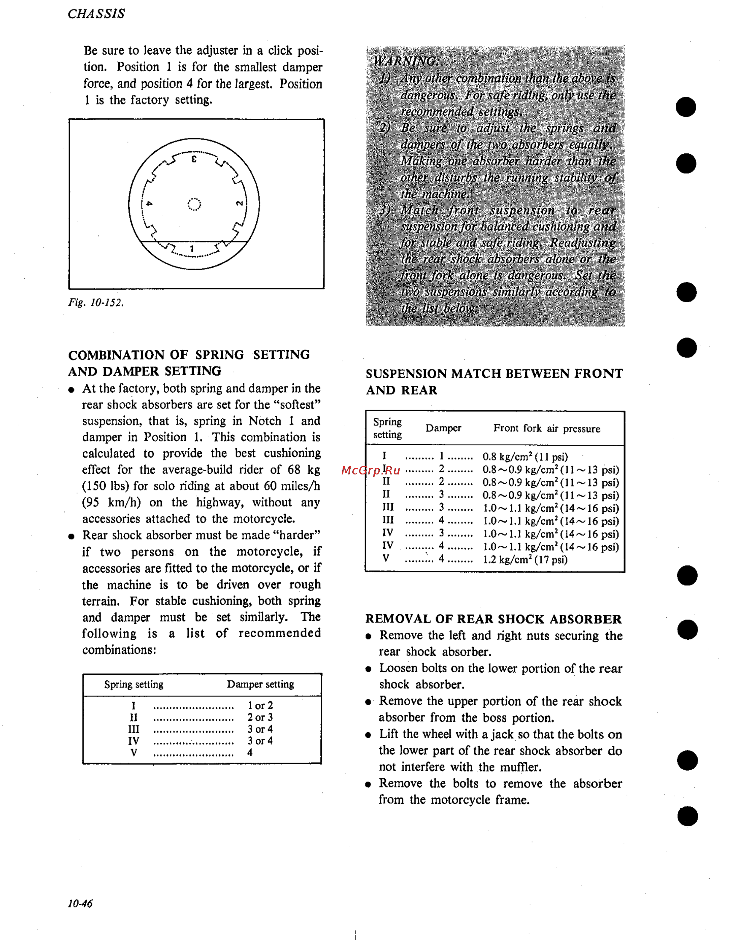 Suzuki GS1000 (1980) [163/477] Be sure to leave the adjuster in a click posi tion position 1 is for the smallest damper force and position 4 for the largest position 1 is the factory setting