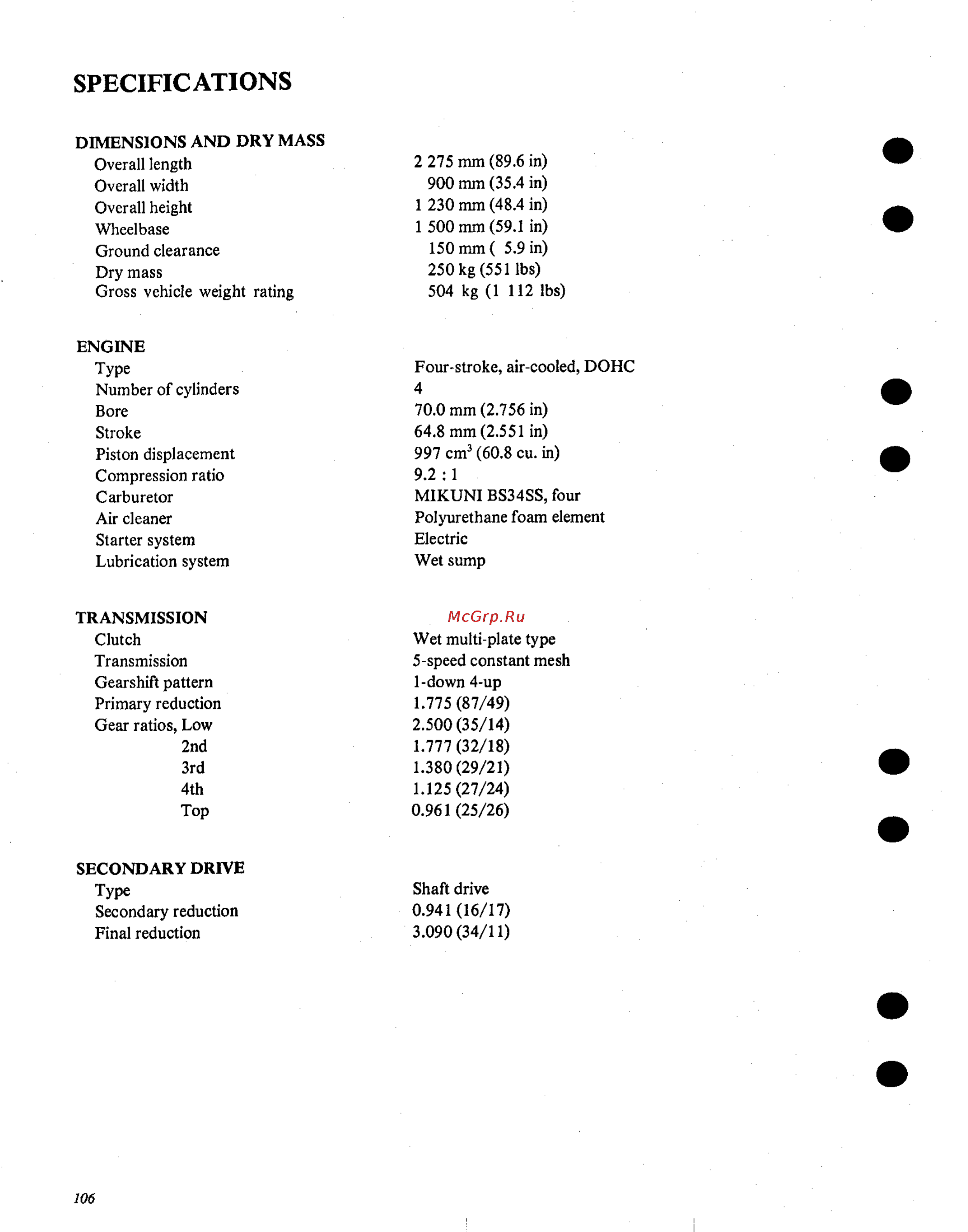 Suzuki GS1000 (1980) [452/477] Specifications