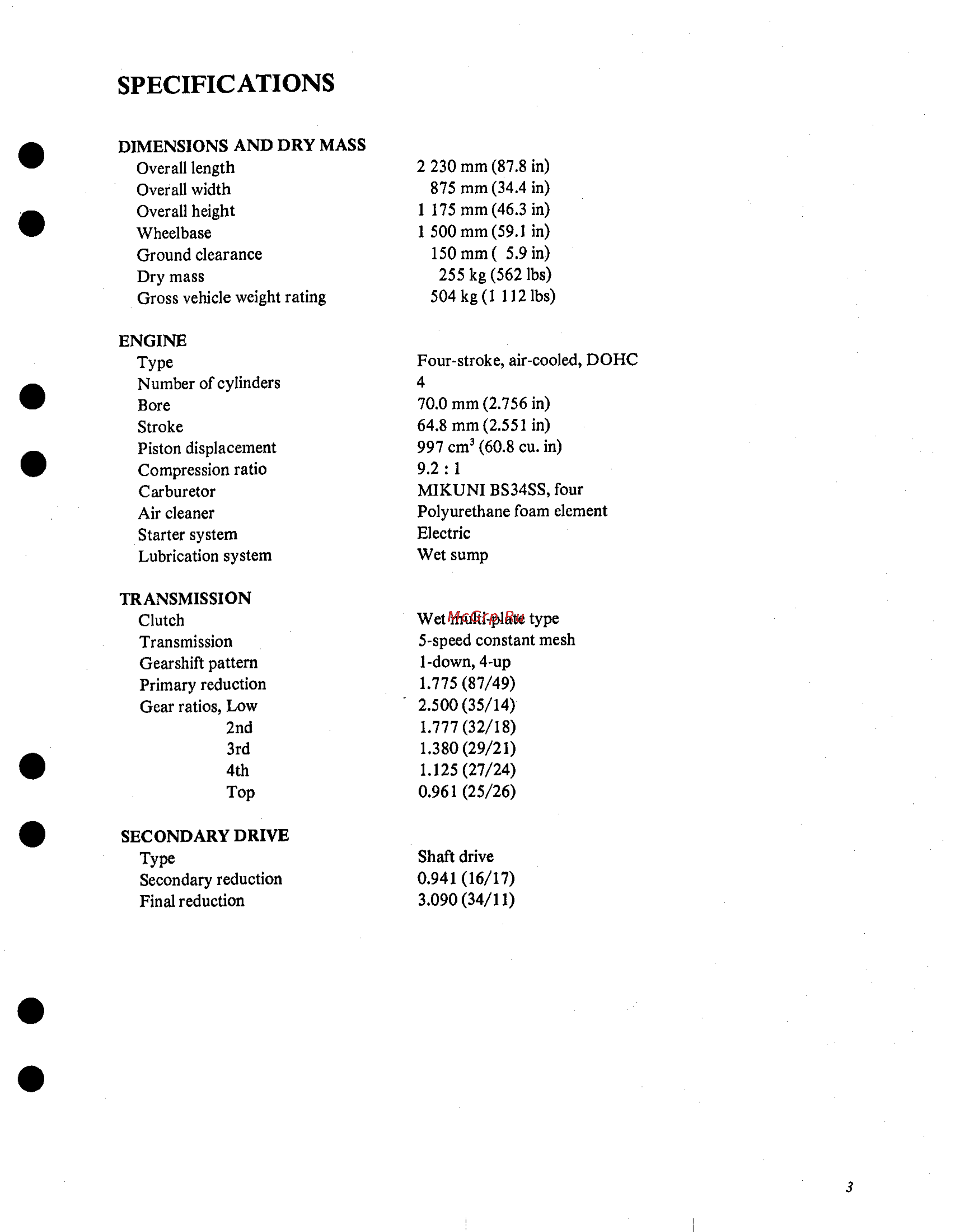 Suzuki GS1000 (1980) [466/477] Specifications