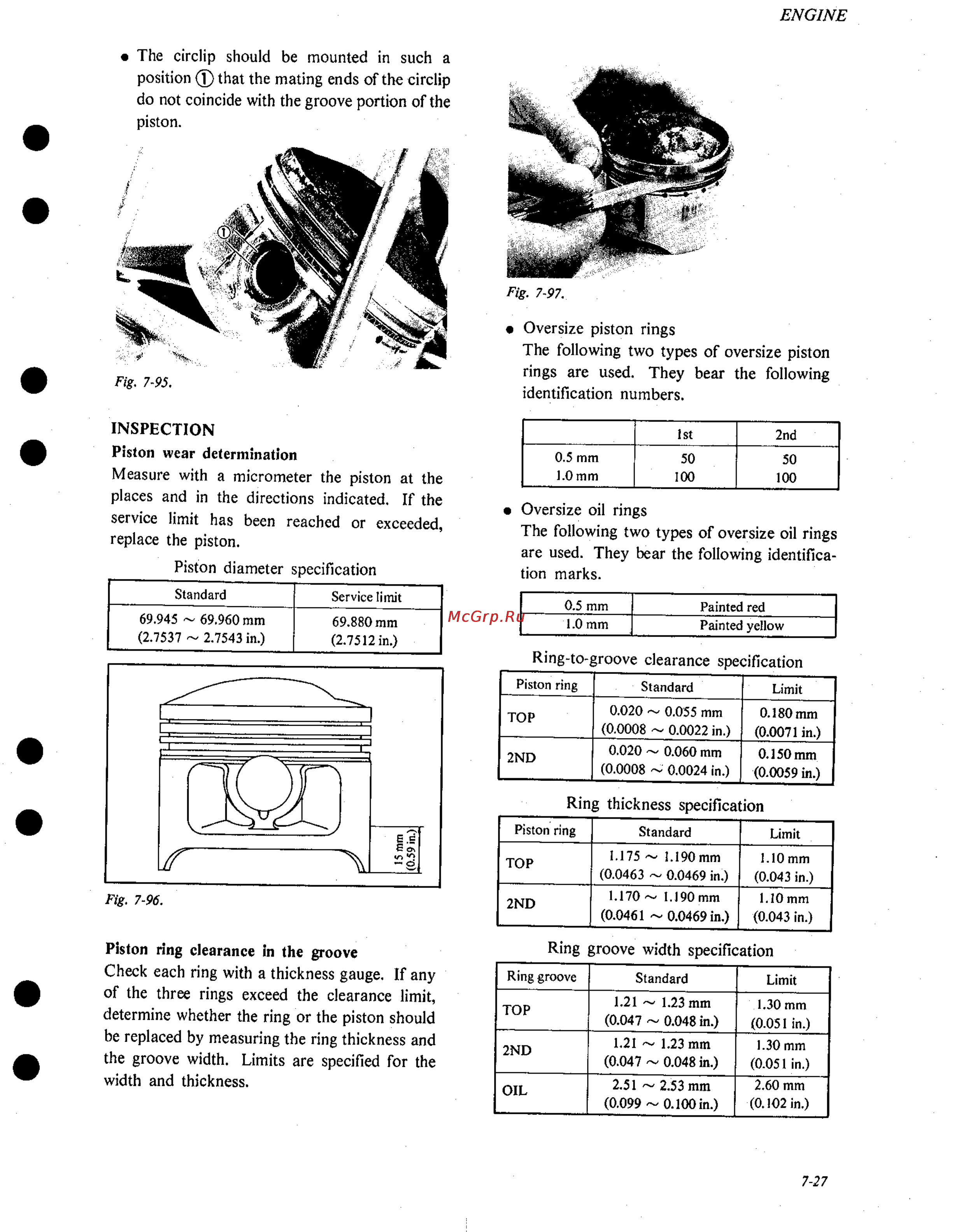 Suzuki GS1000 (1980) [82/477] Inspection piston wear determination measure with a micrometer the piston at the places and in the directions indicated if the service limit has been reached or exceeded replace the piston