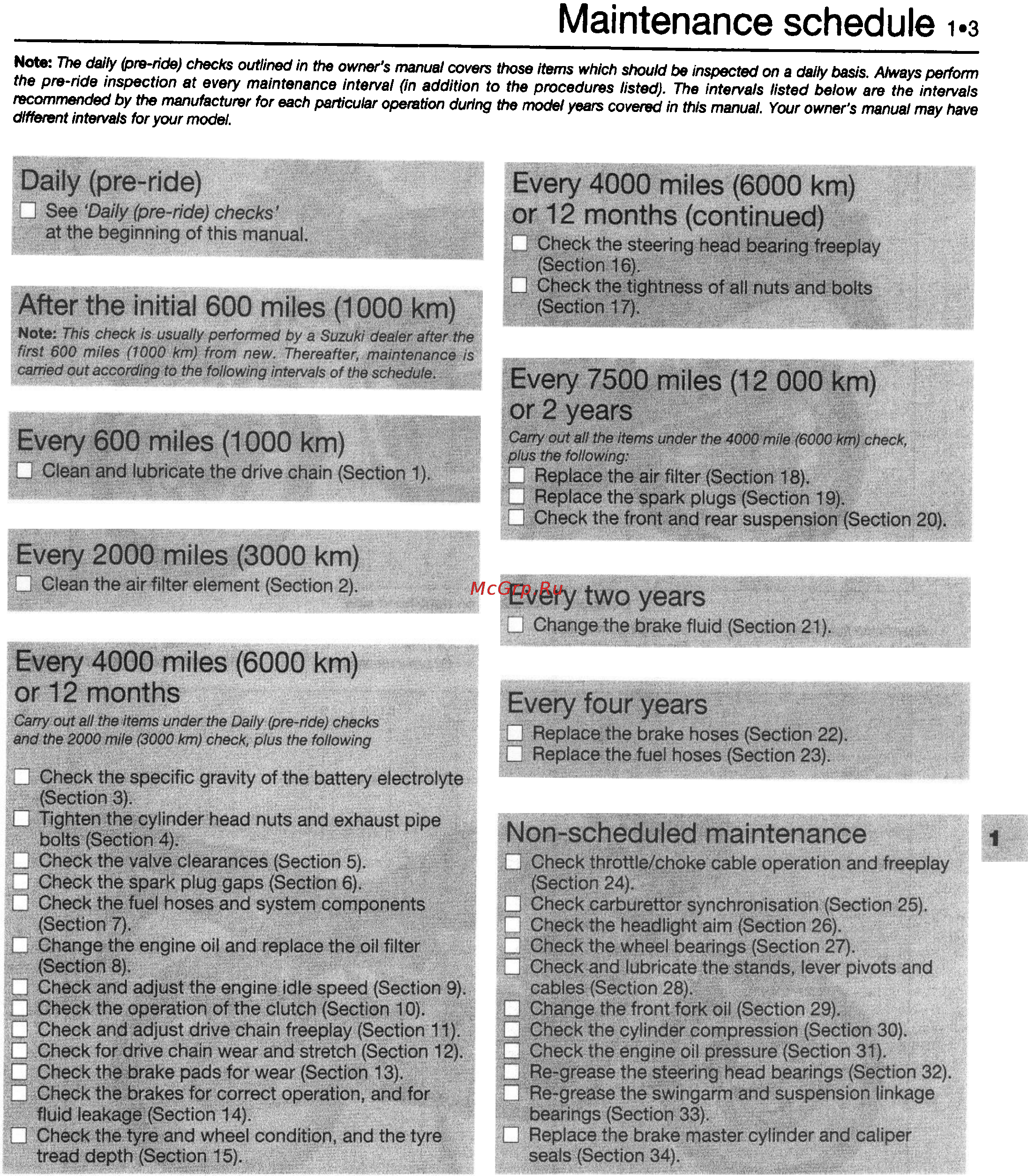 Suzuki GS500E (1989-1997) [16/221] Maintenance schedule