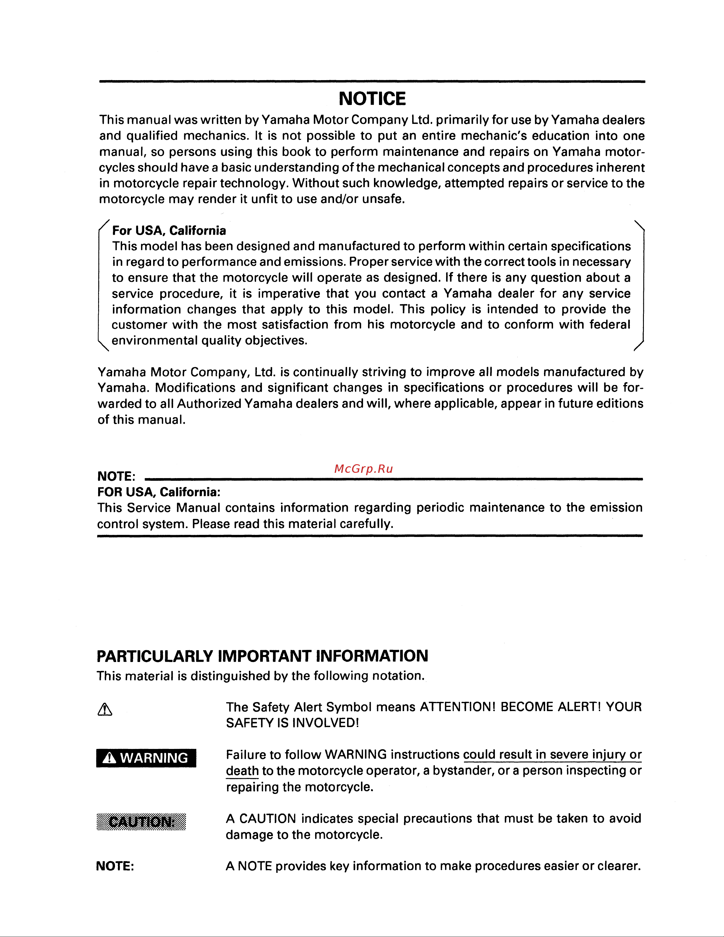 Yamaha XV250 (1994) [4/291] Particularly important information