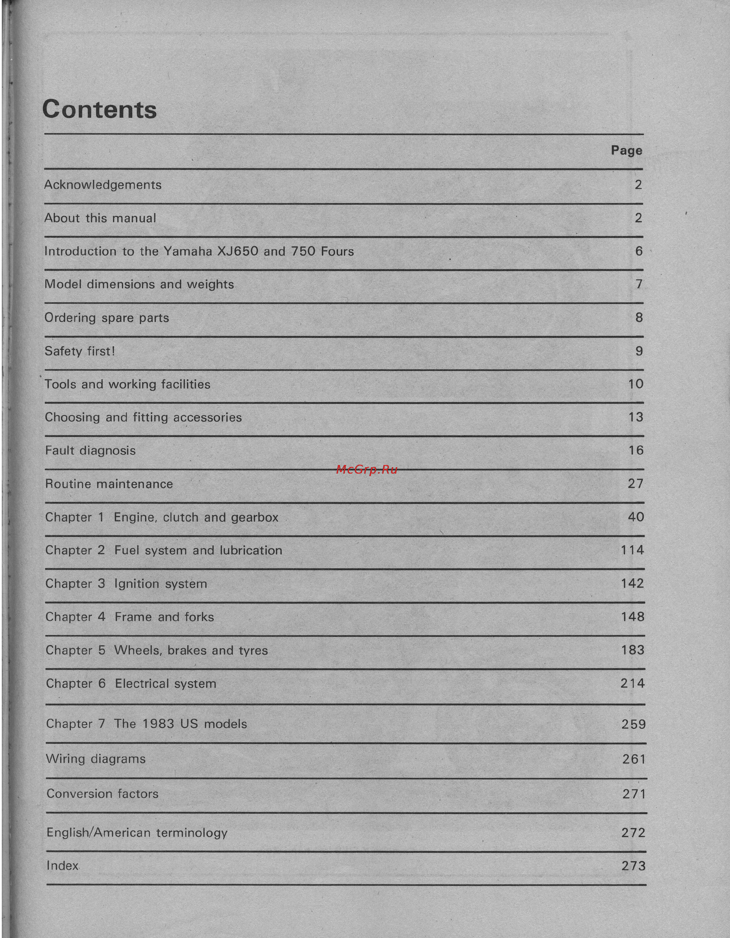 Yamaha XJ650 (1980-1984) [3/277] Contents