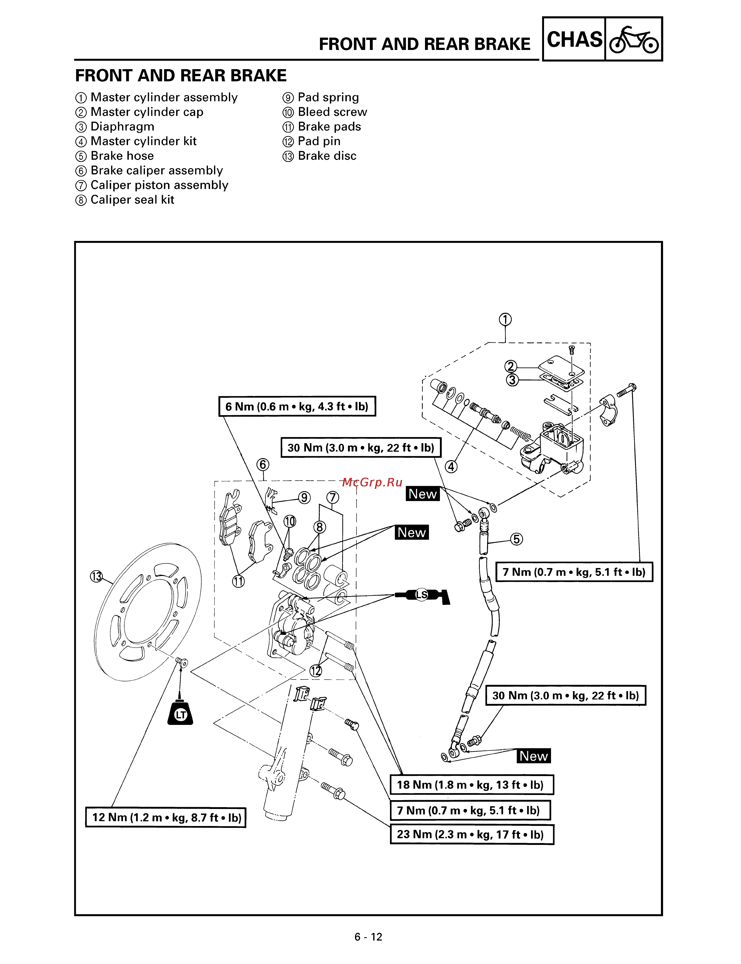 Yamaha TTR250L (1999) [193/295] Front and rear brake
