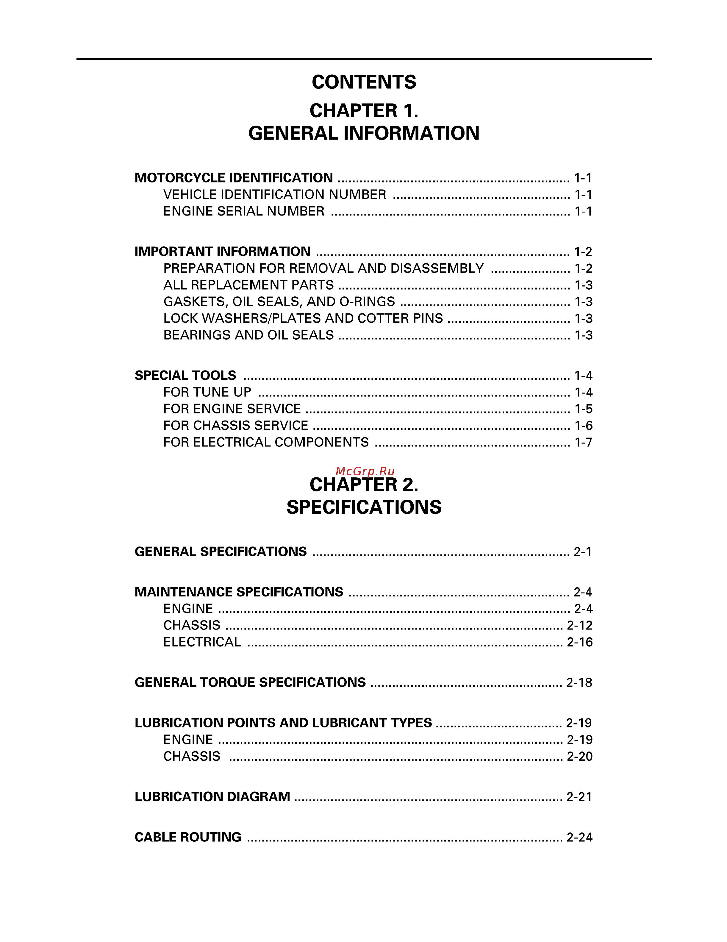 Yamaha TTR250L (1999) [7/295] Table of contents