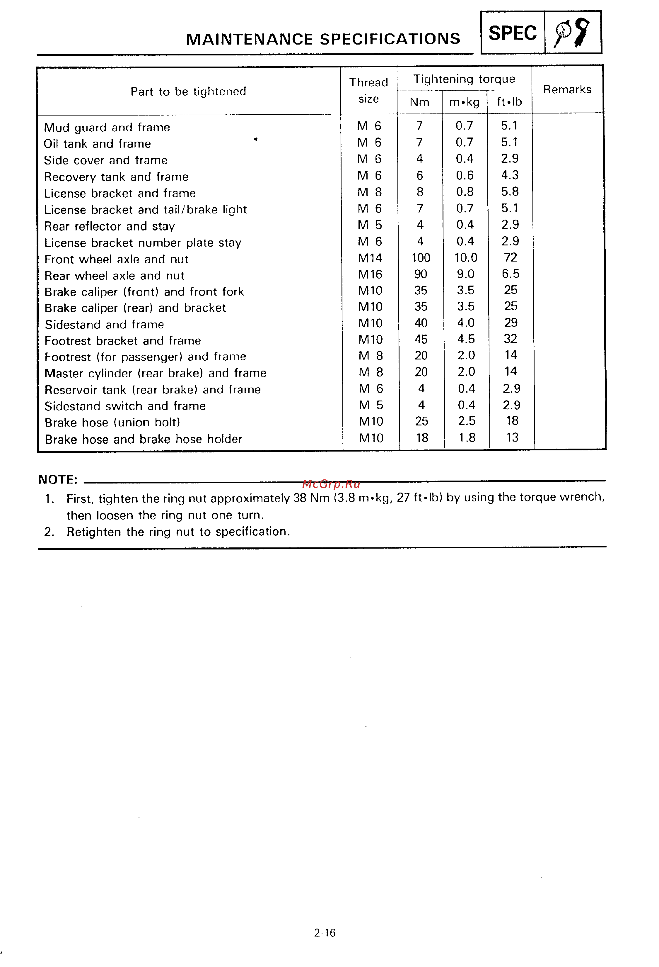 Yamaha SUPER TENERE XTZ750 [28/425] Maintenance specifications