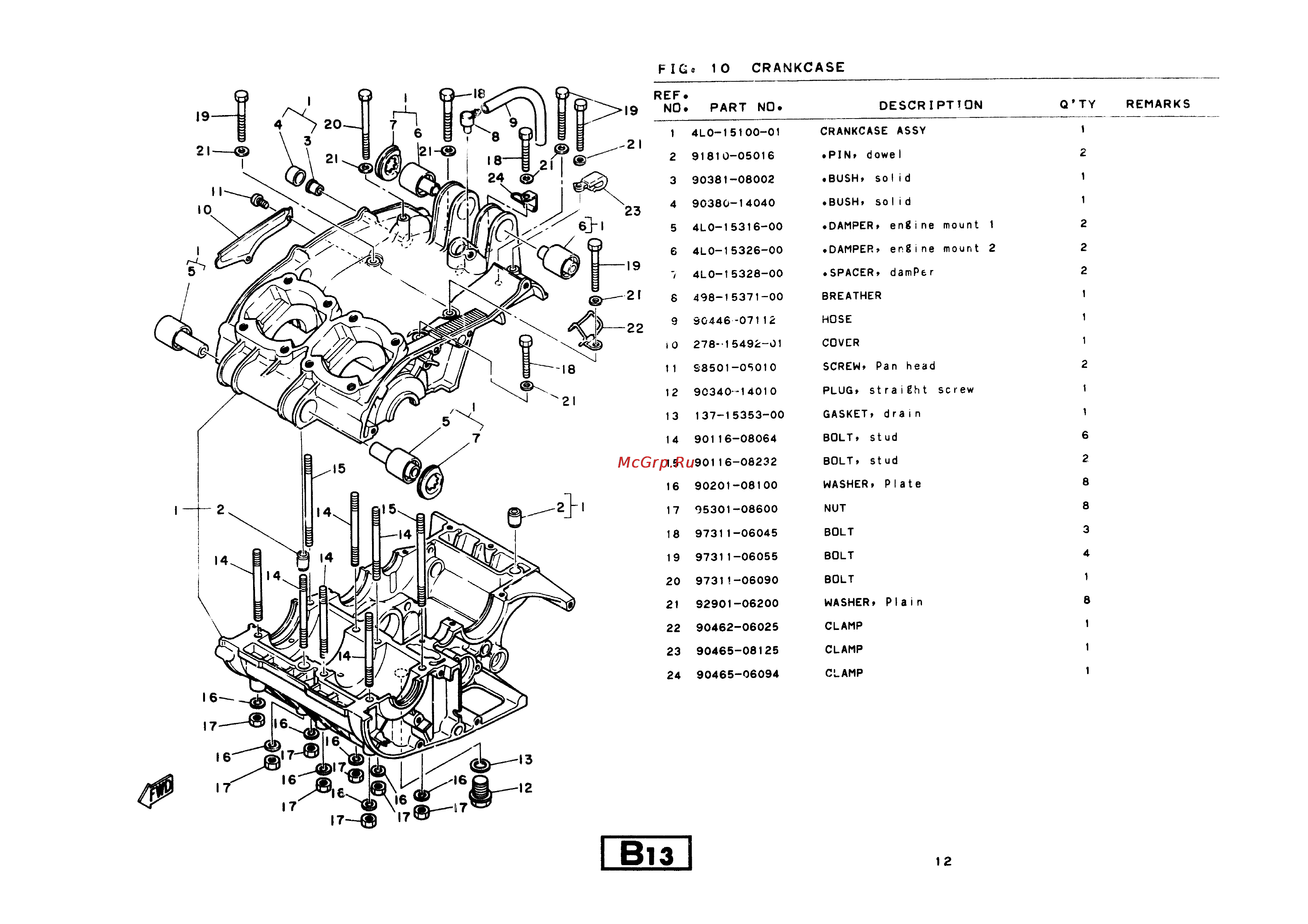 Yamaha RD350LC (1982) [18/74] Fig 10 crankcase