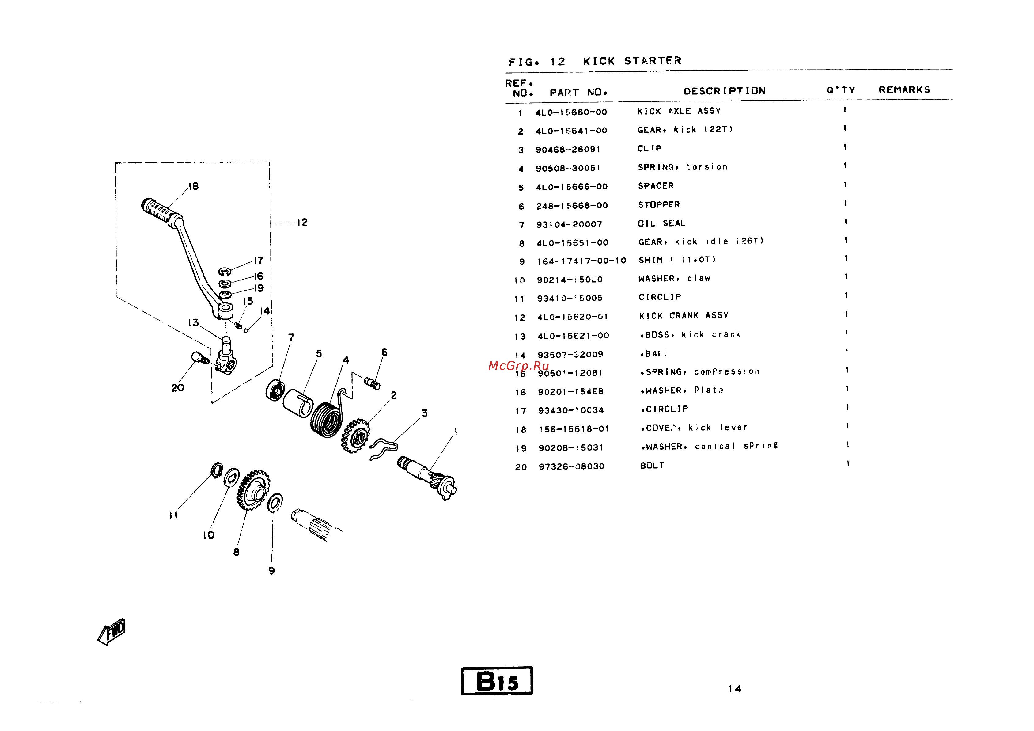 Yamaha RD350LC (1982) [20/74] Fig 12 kick starter
