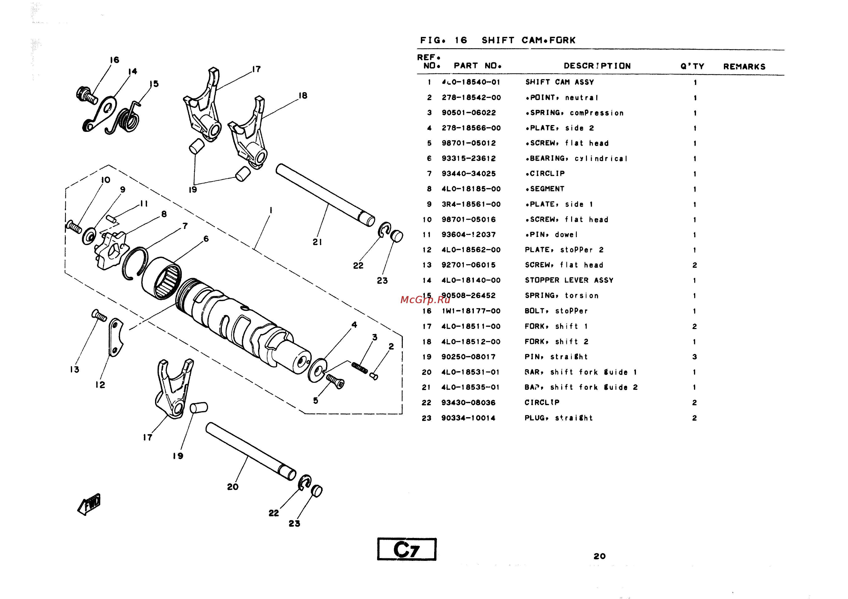 Yamaha RD350LC (1982) [28/74] Fig 16 shift cam fork