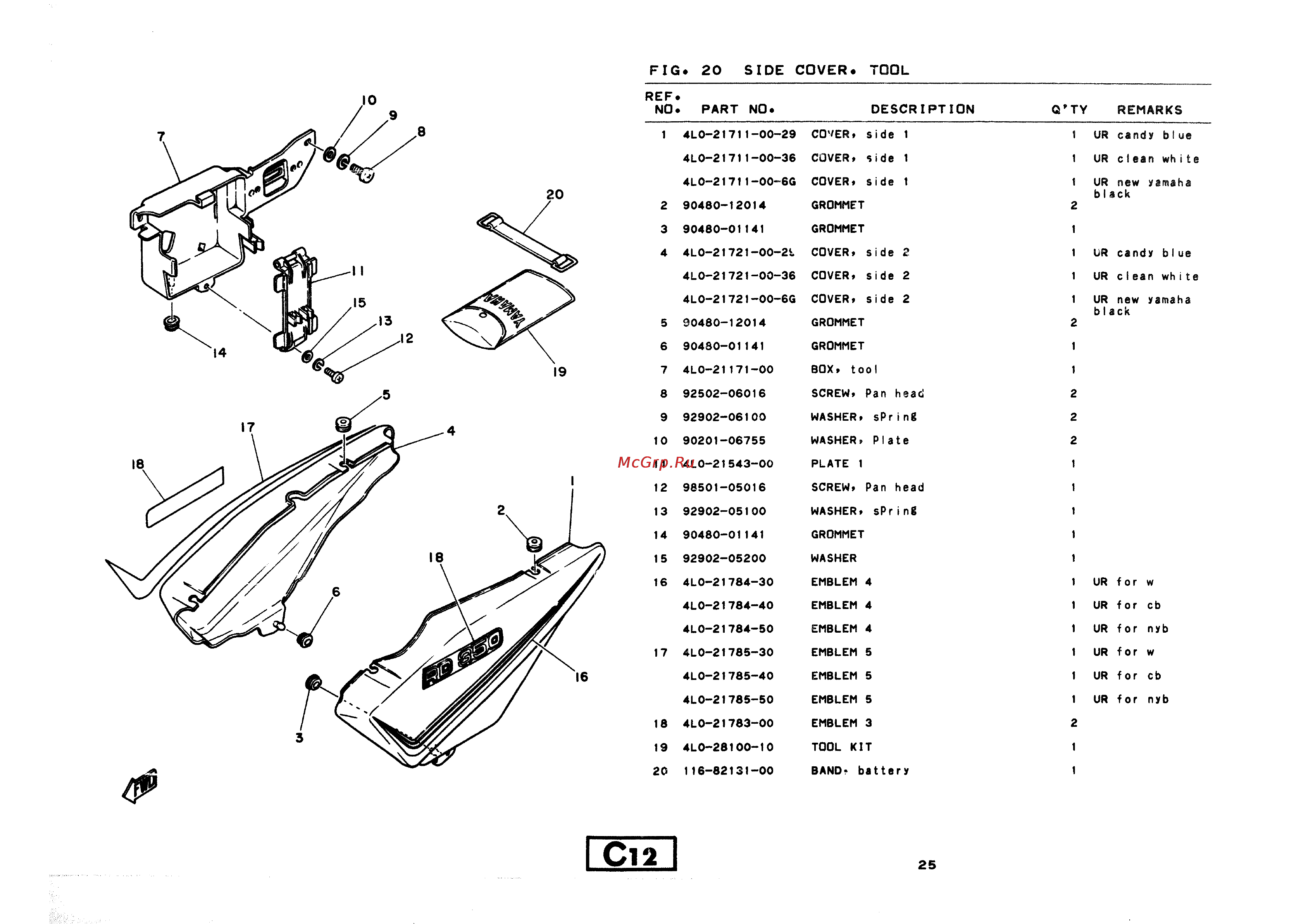 Yamaha RD350LC (1982) [33/74] Fig 20 side cover tool