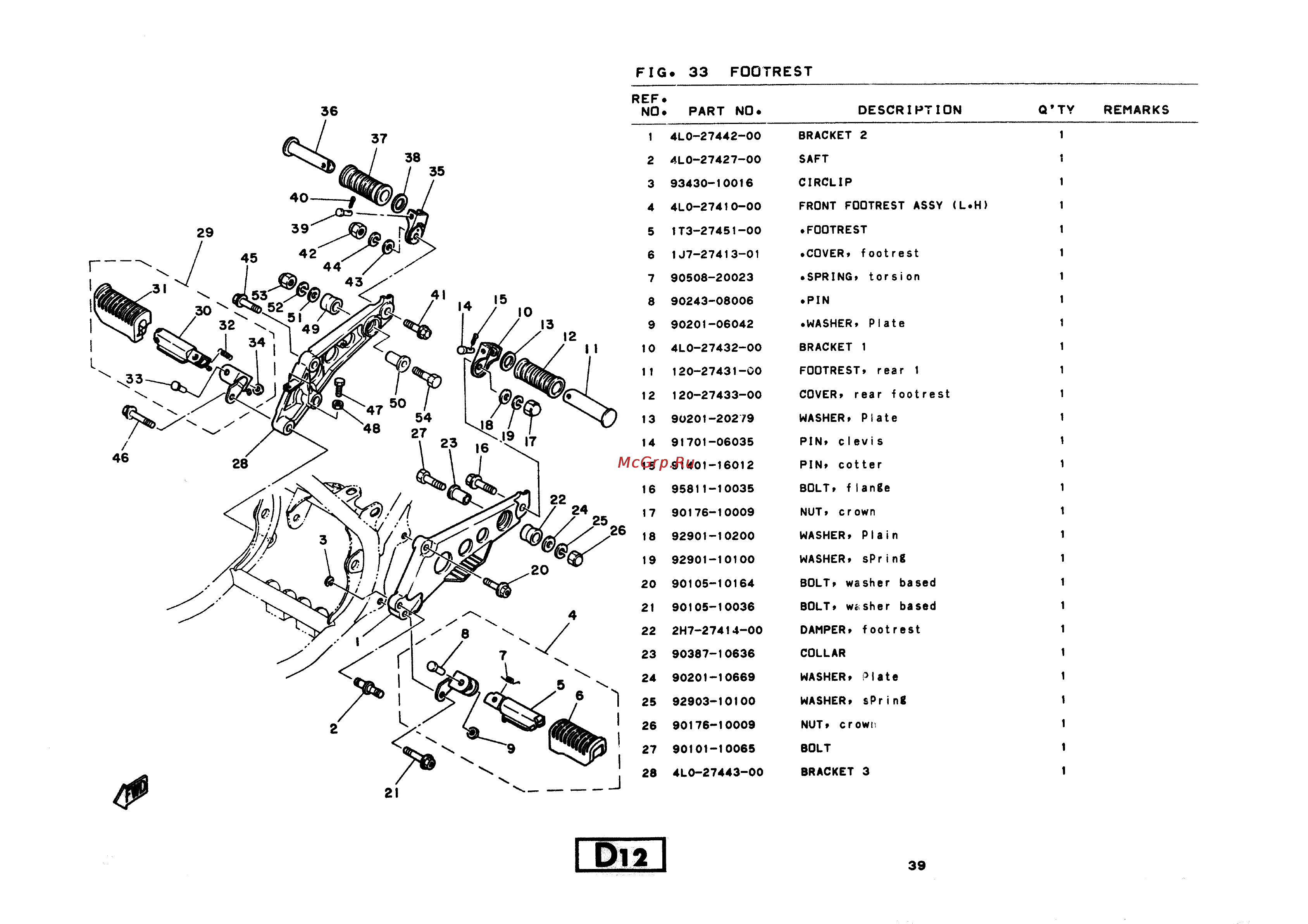 Yamaha RD350LC (1982) [49/74] Fig 33 footrest