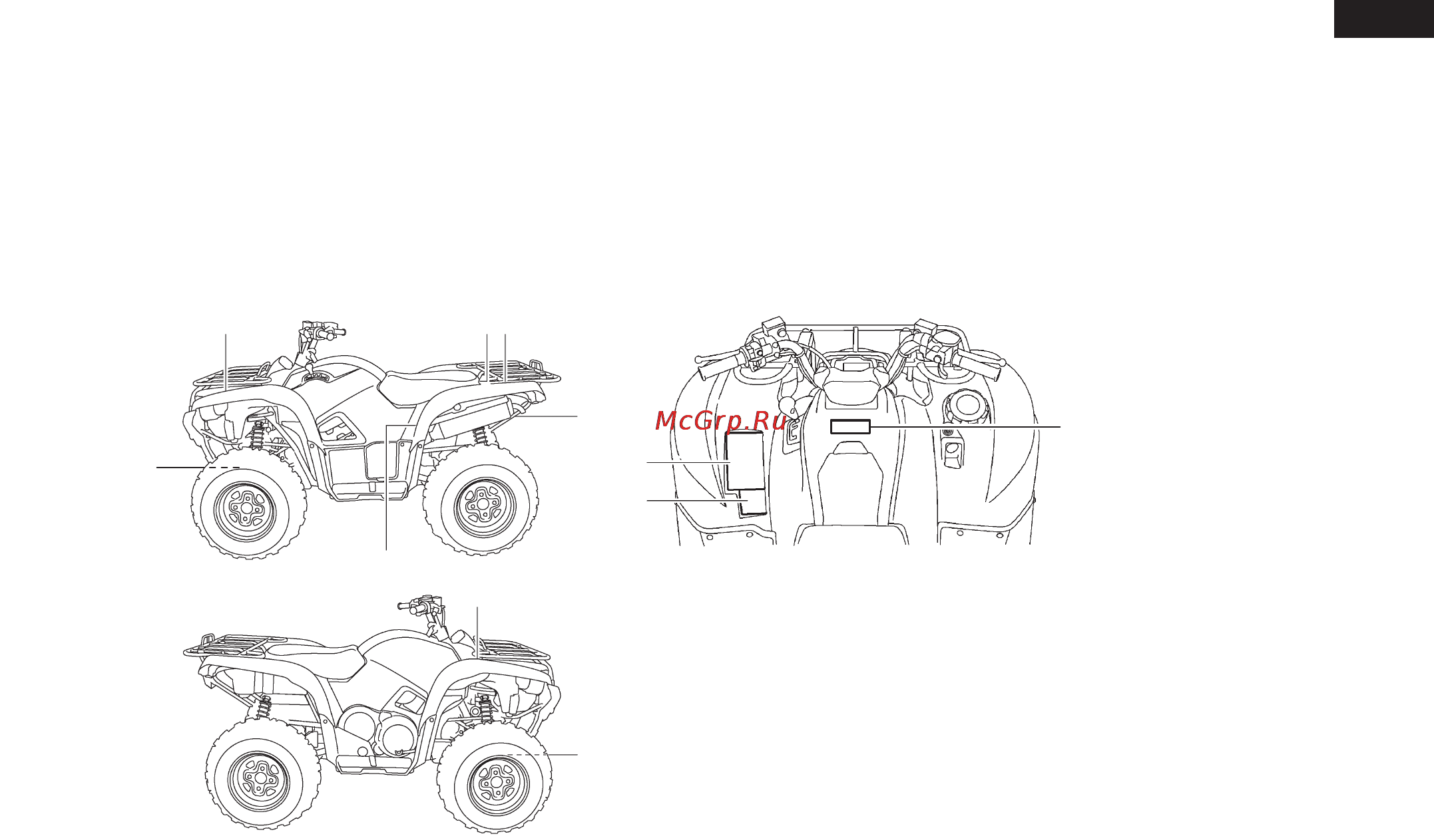 Yamaha YFM700FWAD (2012) [9/168] Расположение табличек с предупреждениями и техническими характеристиками
