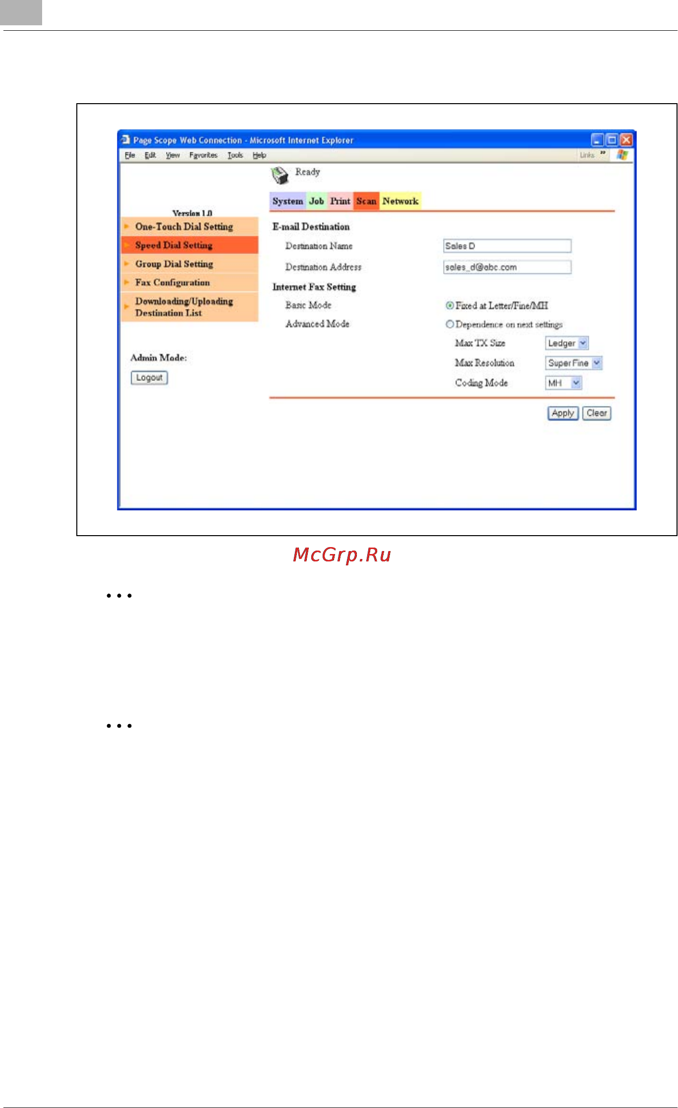 Konica Minolta bizhub 163f [304/340] Sample page for an e mail destination