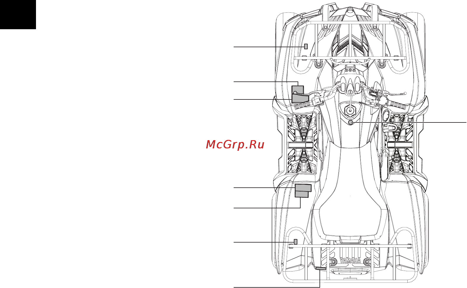 Yamaha YFM300 (2012) [10/136] Расположение табличек с предупреждениями и техническими характеристиками