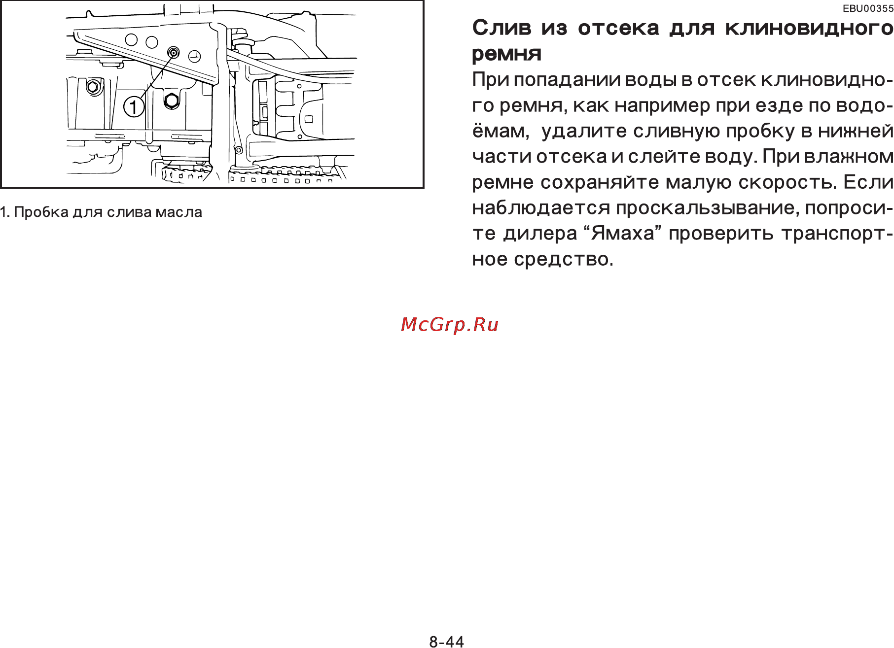 Yamaha YFM125A (2012) [179/210] Слив из отсека для клиновидного ремня
