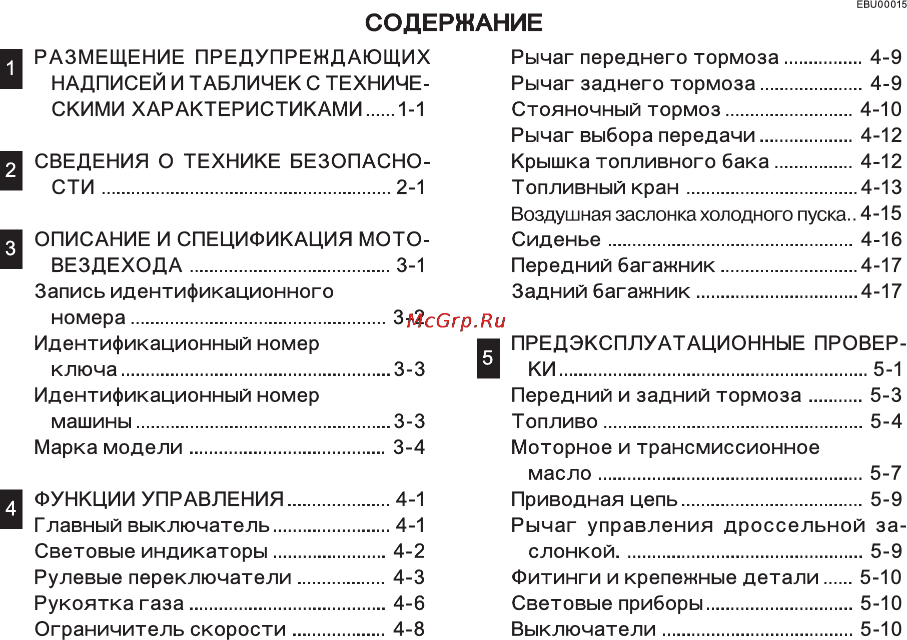 Yamaha YFM125A (2012) [5/210] Содержание