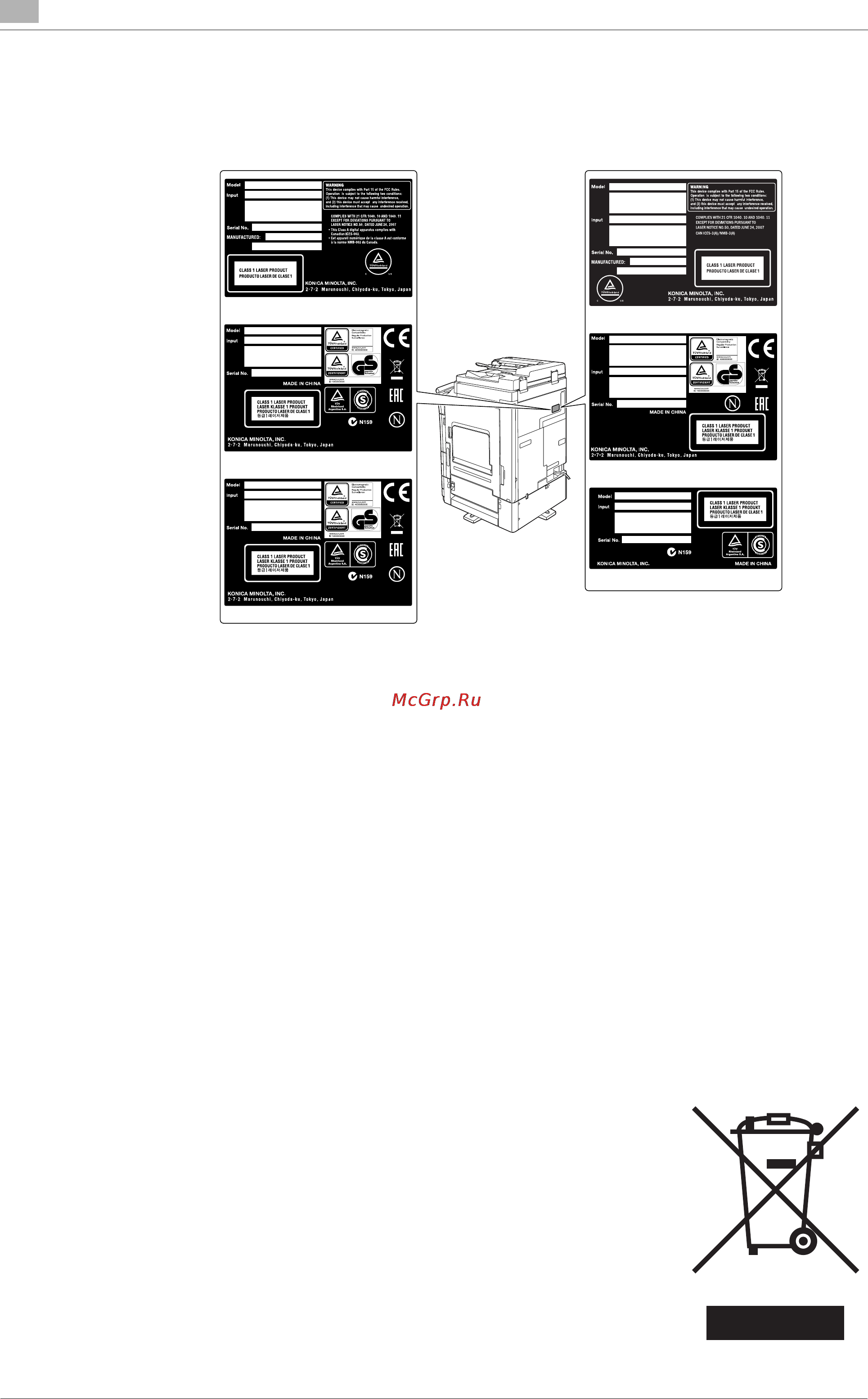 Konica Minolta bizhub 454e [22/194] Табличка лазерной безопасности
