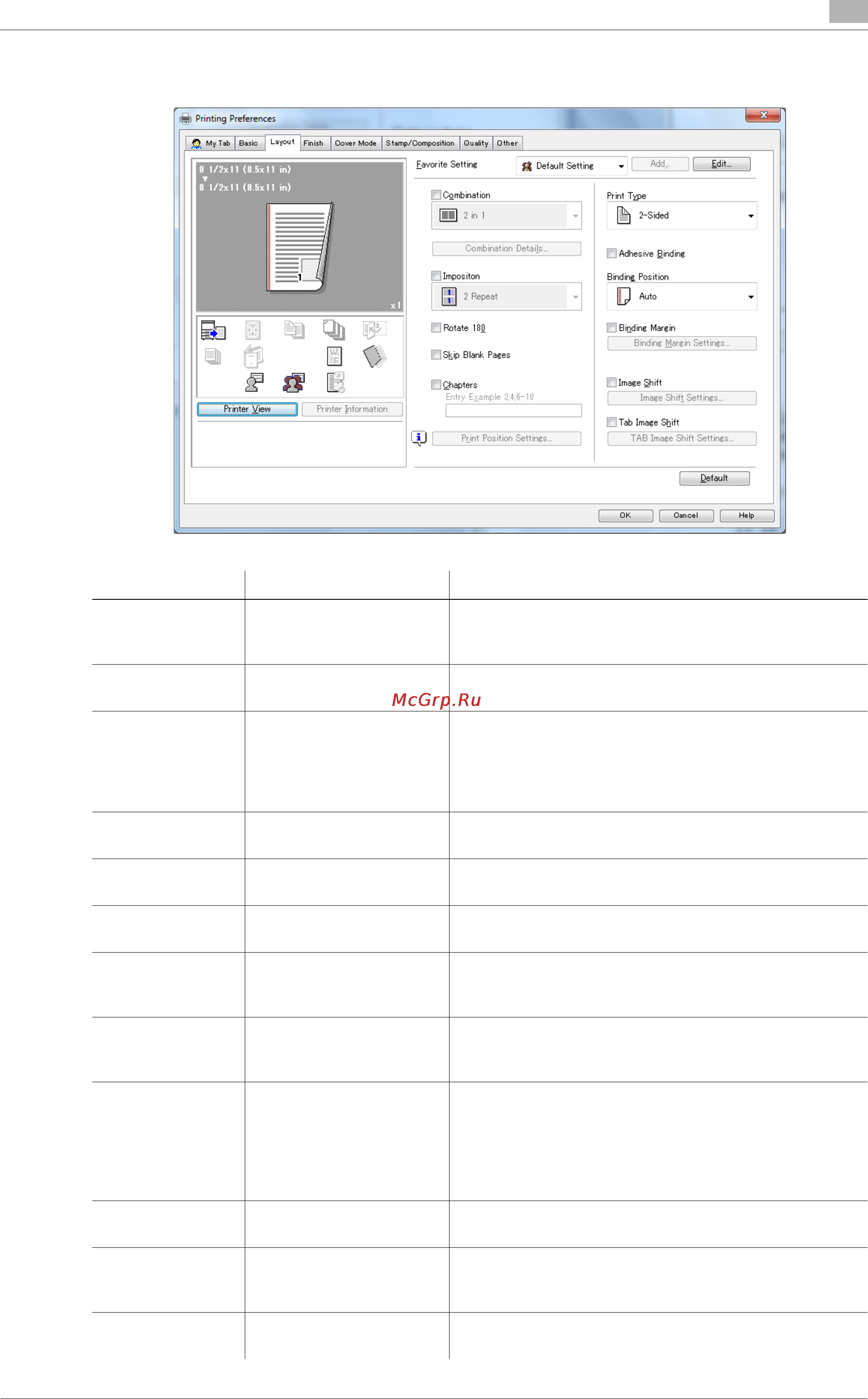 Konica Minolta bizhub PRESS 2250P [126/315] Layout tab