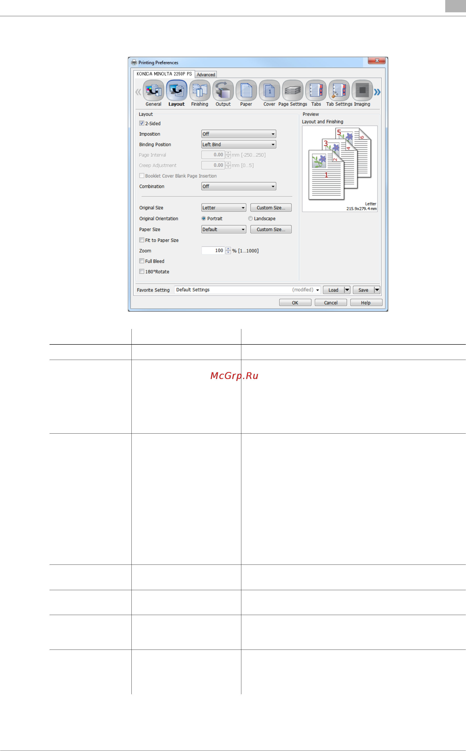 Konica Minolta bizhub PRESS 2250P [151/315] Layout tab