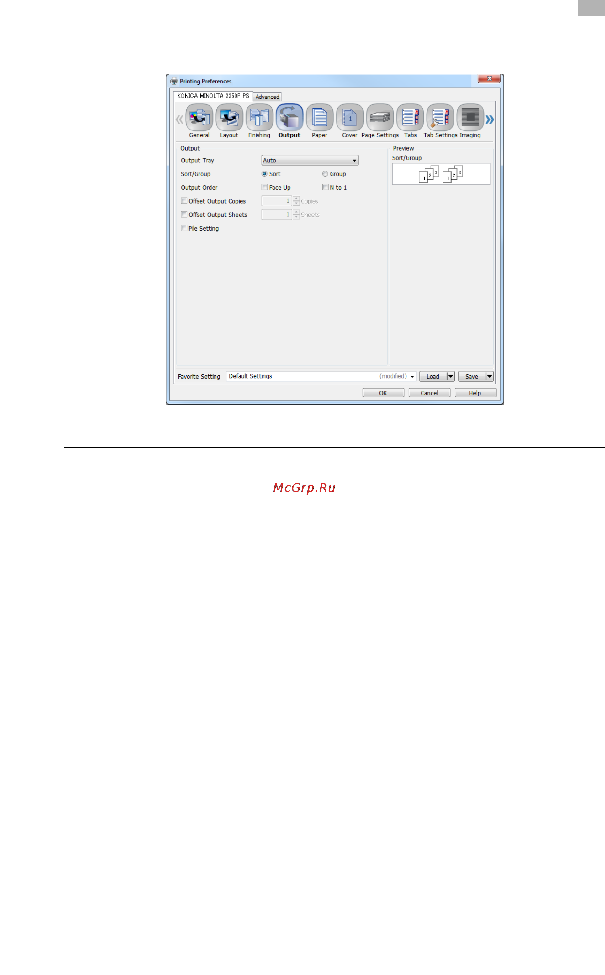 Konica Minolta bizhub PRESS 2250P [155/315] Output tab