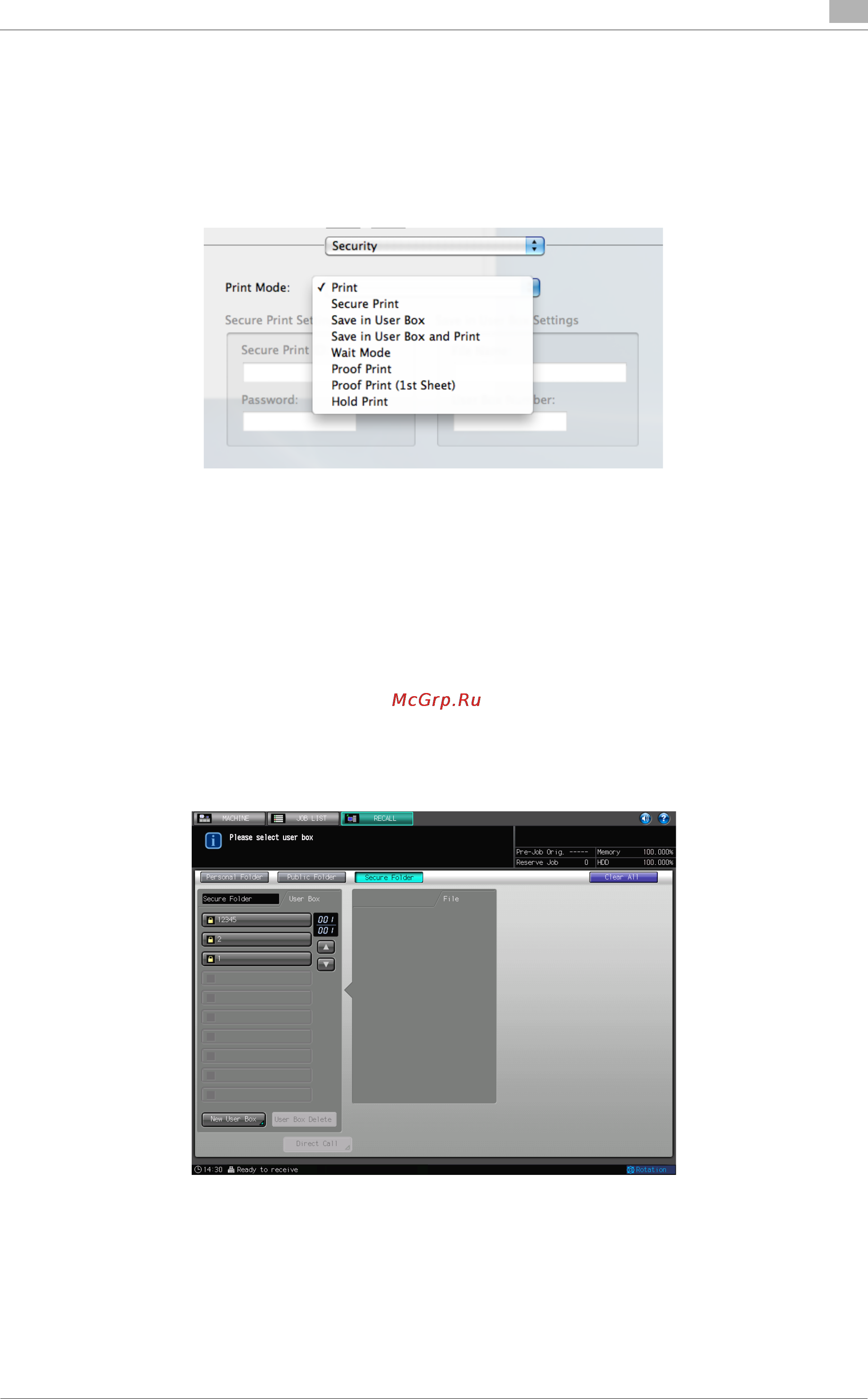 Konica Minolta bizhub PRESS 2250P [210/315] Print from the secure folder