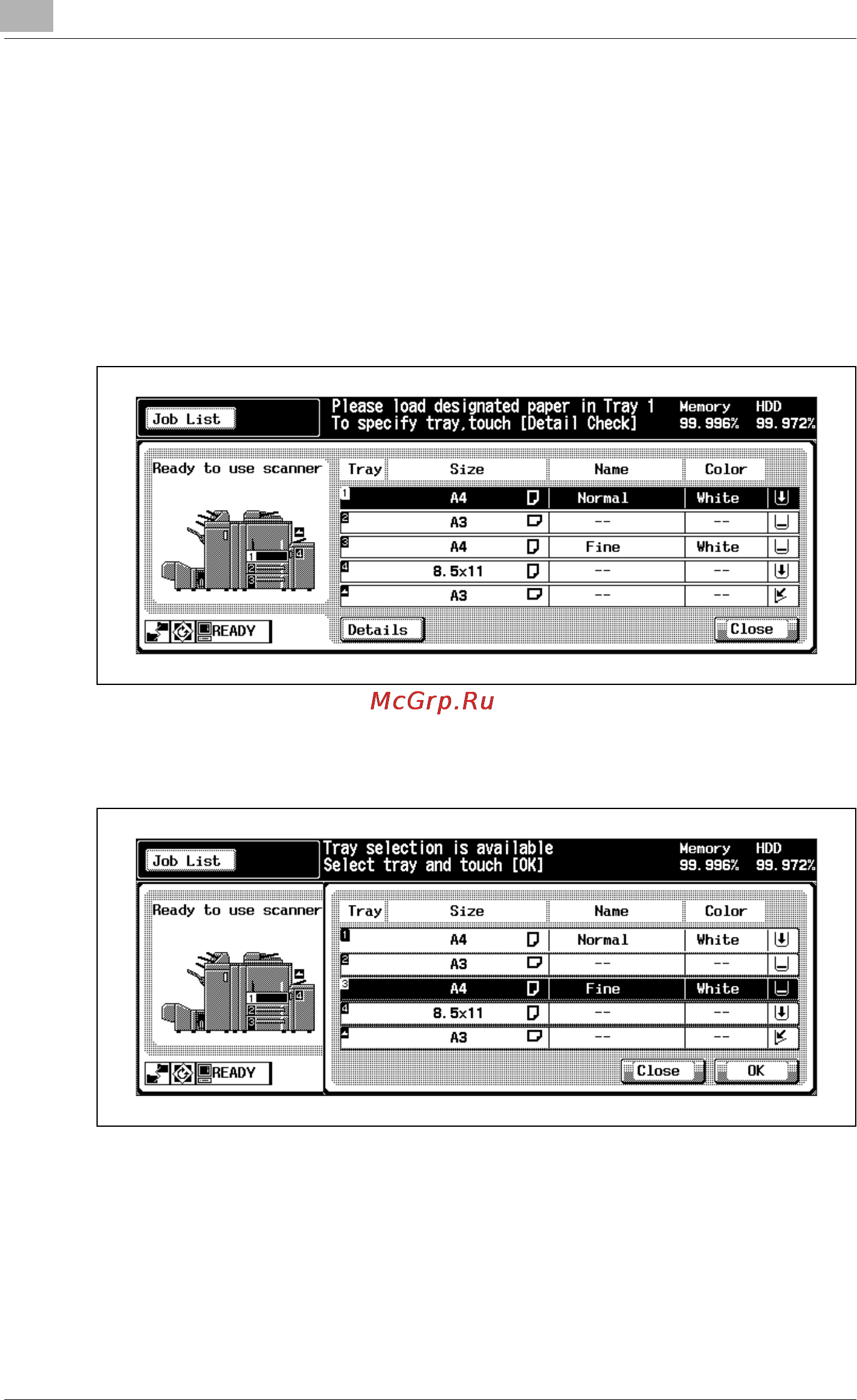 Konica Minolta bizhub PRO 920 [120/980] To change the tray selection